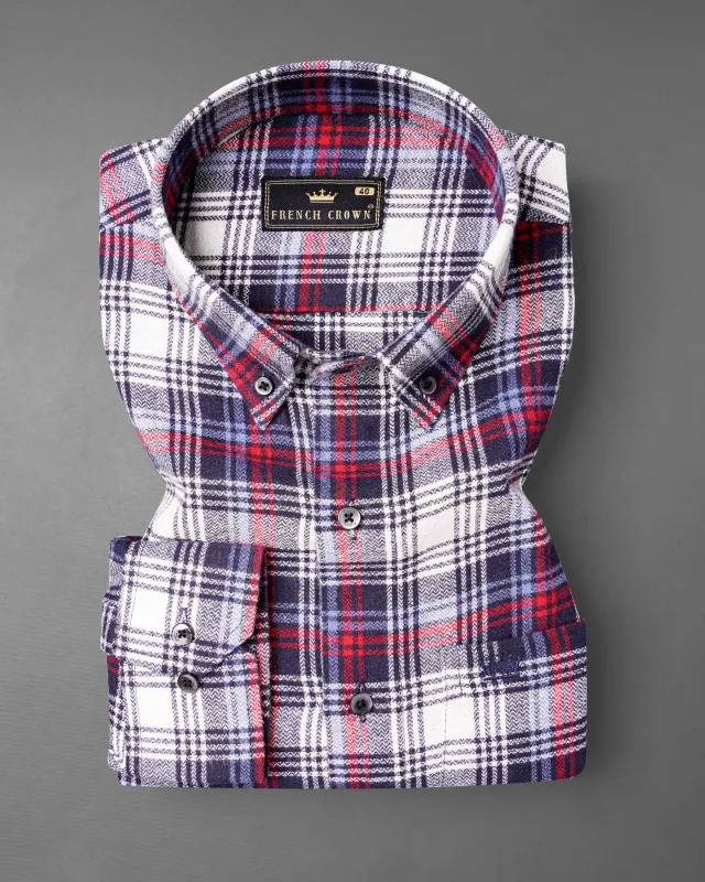 Bright White with Jagger Blue and Cardinal Red Plaid Flannel Shirt sold by French Crown
