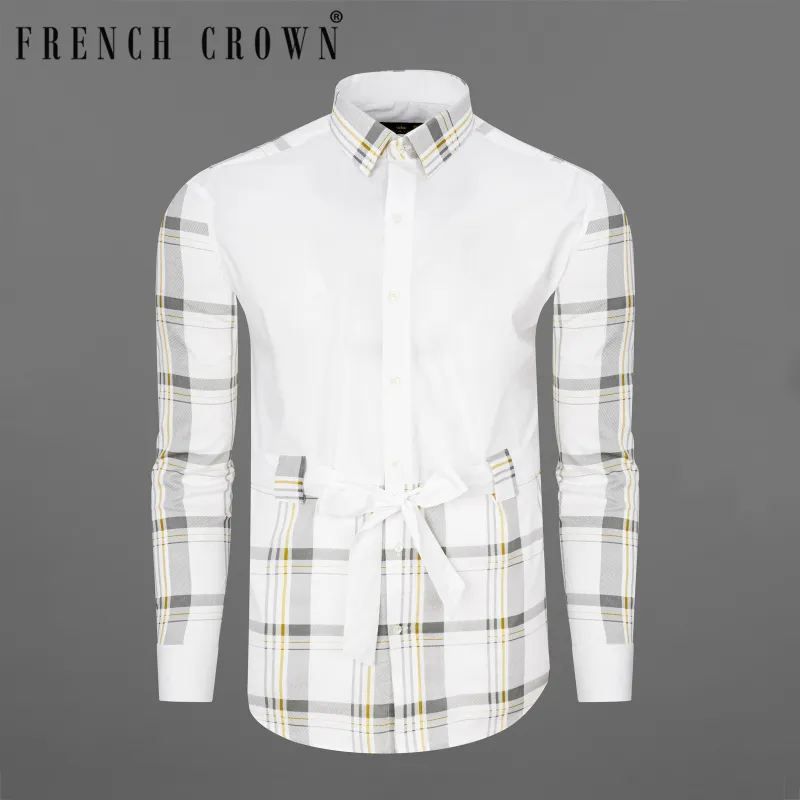 Bright White Plaid Premium Cotton Designer Shirt sold by French Crown