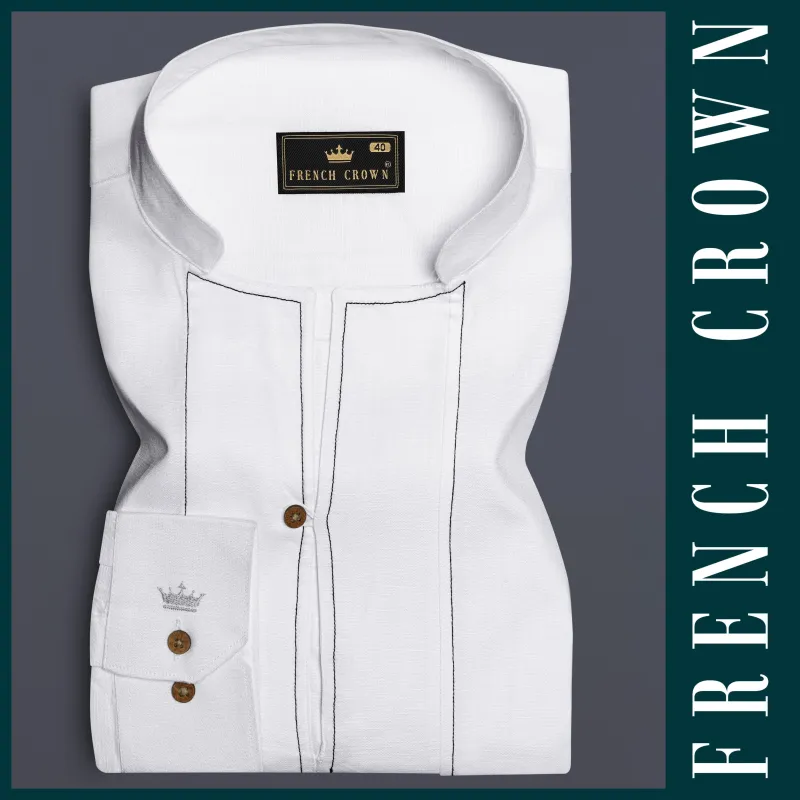Bright White Luxurious Linen Designer Kurta Shirt made by French Crown