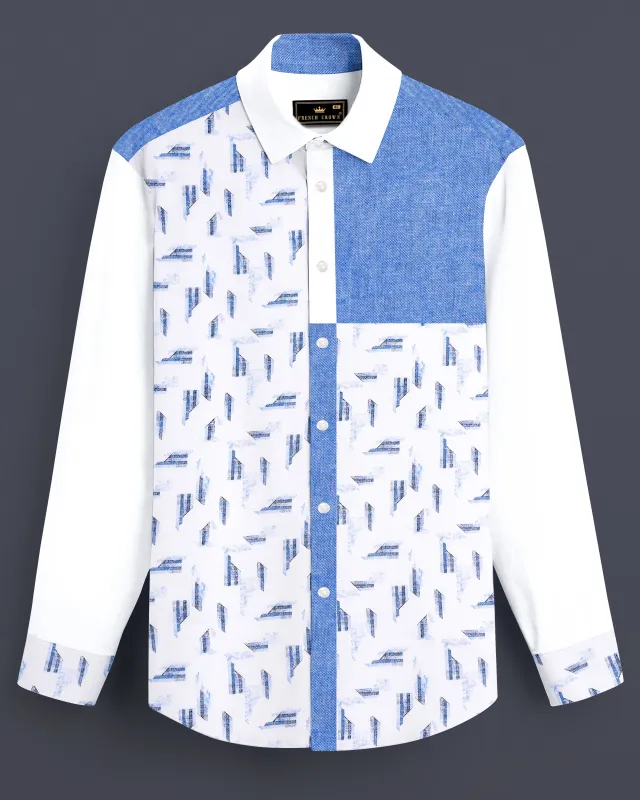 Bright White and Jordy Blue Printed Super Soft Premium Cotton Designer Shirt sold by French Crown