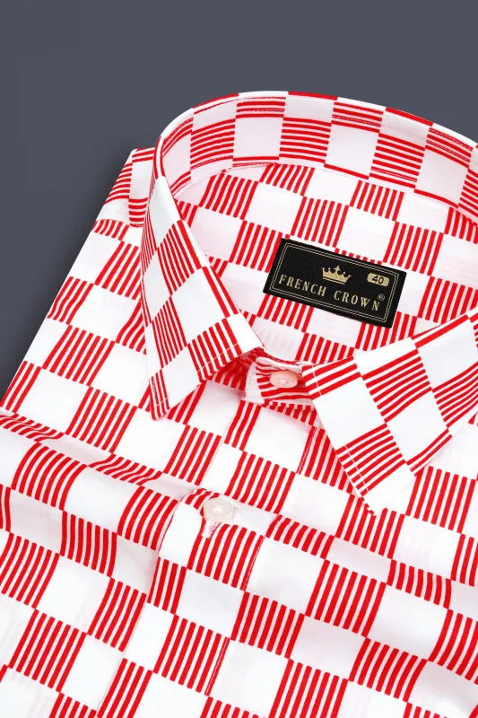 Bright White and Flame Pea Striped Premium Cotton Shirt sold by French Crown