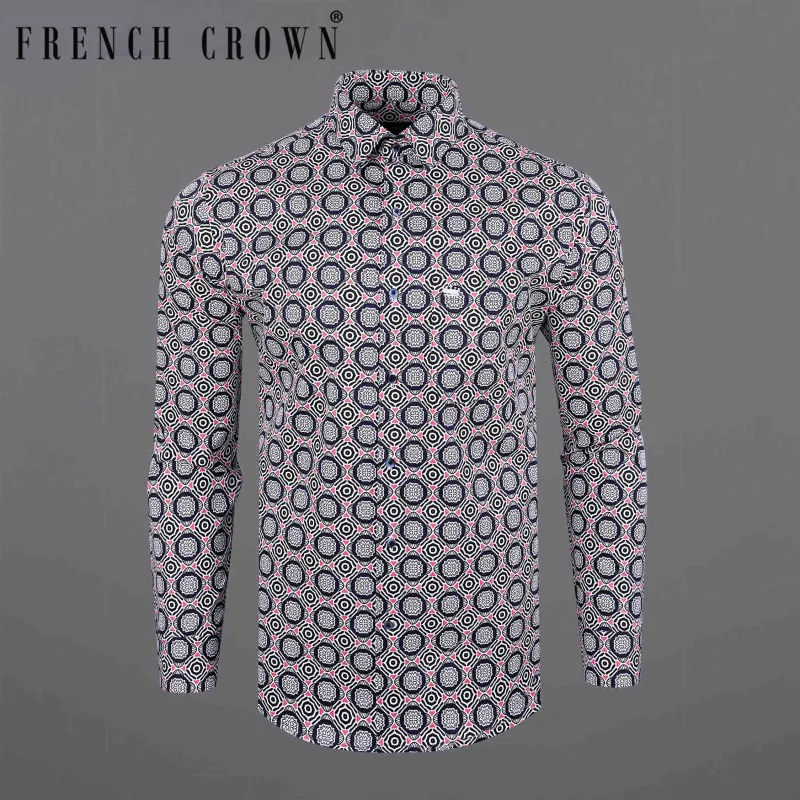 Bigstone Blue with Cranberry Pink Bohemian Printed Premium Cotton Shirt sold by French Crown