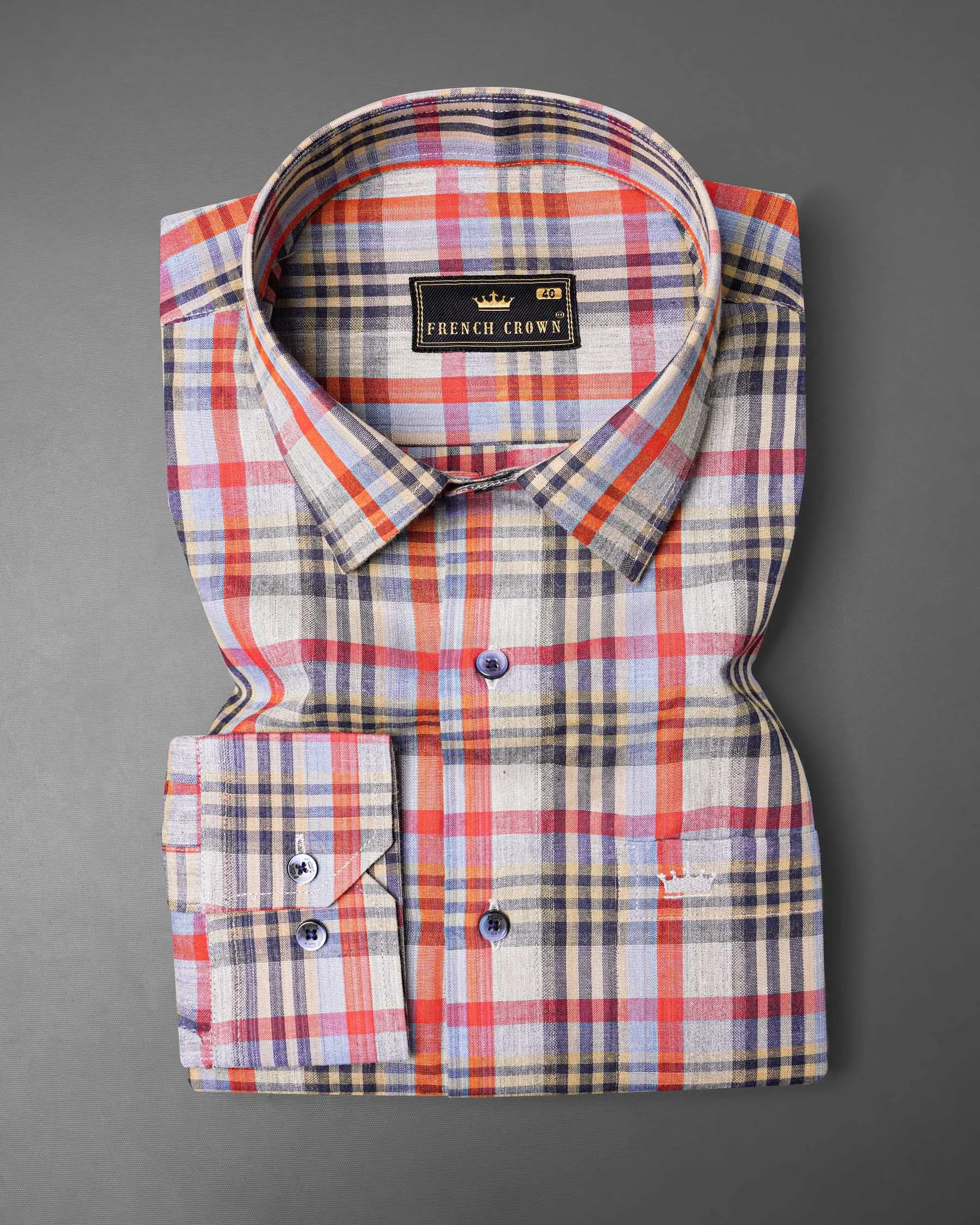 Almond Brown Plaid Dobby Textured Premium Giza Cotton Shirt sold by French Crown product image thumbnail 3