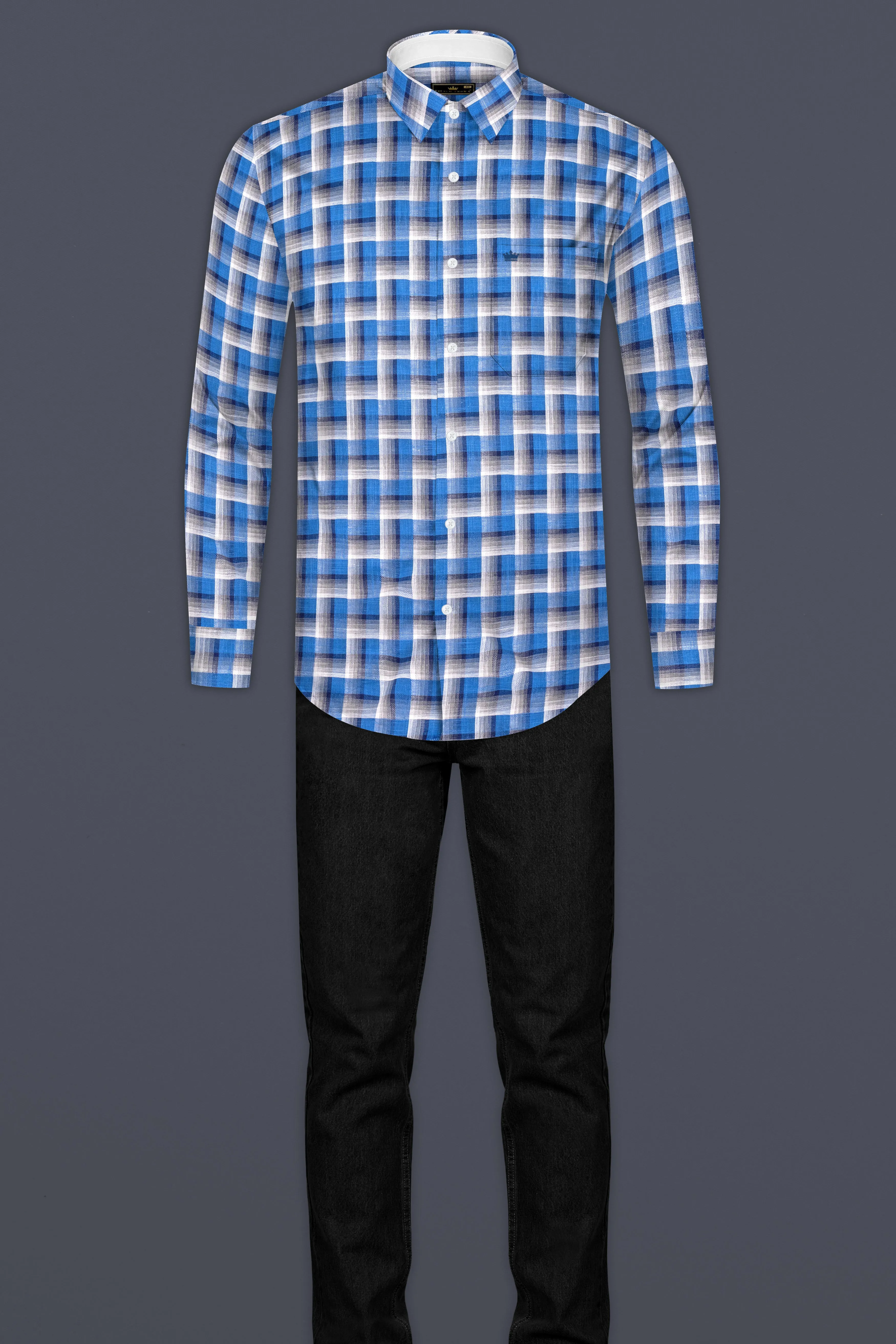 White and Venice Blue Twill Textured Premium Cotton Shirt sold by French Crown product image thumbnail 5