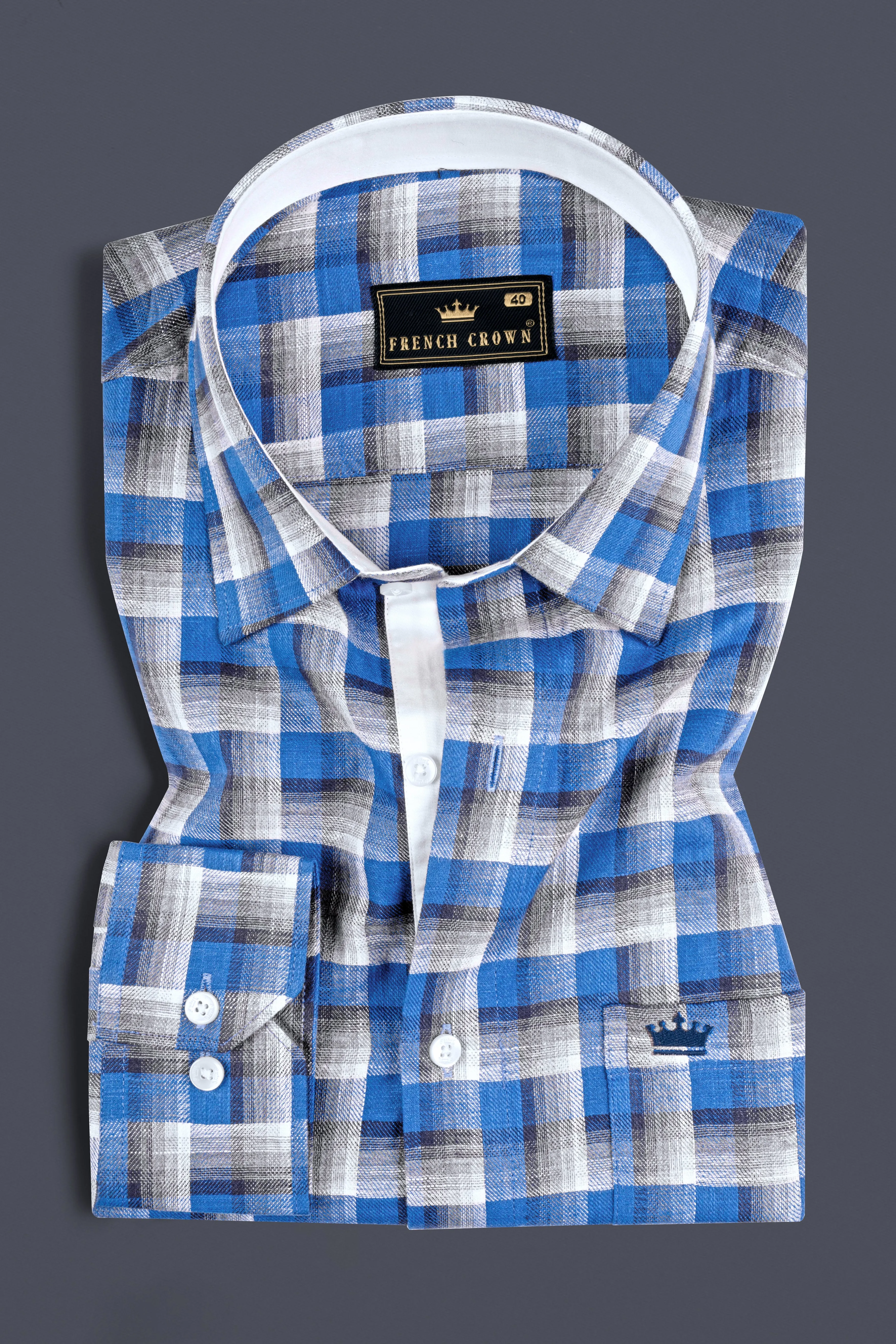 White and Venice Blue Twill Textured Premium Cotton Shirt sold by French Crown product image thumbnail 3