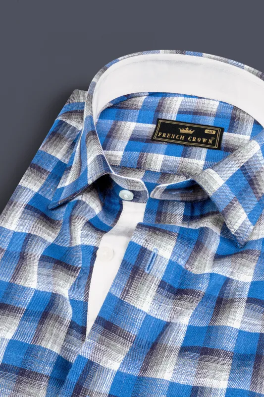 White and Venice Blue Twill Textured Premium Cotton Shirt sold by French Crown