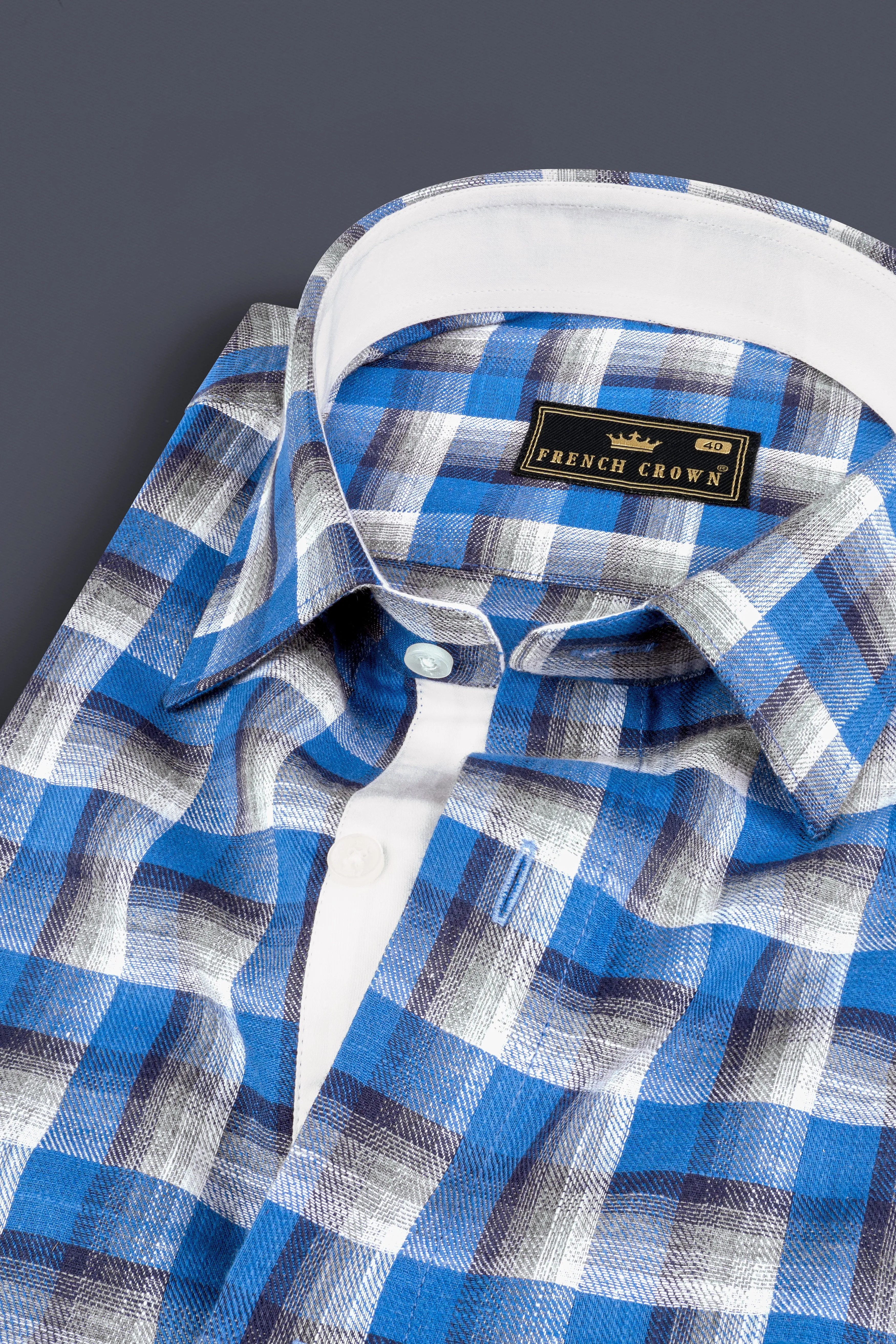 White and Venice Blue Twill Textured Premium Cotton Shirt sold by French Crown