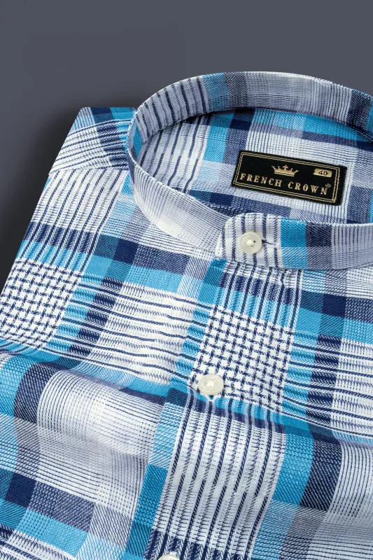 White and Shakespeare Blue Twill Plaid Premium Cotton Shirt sold by French Crown