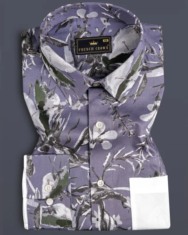 White and Bouquet Purple Floral Print Super Soft Premium Cotton designer Shirt sold by French Crown