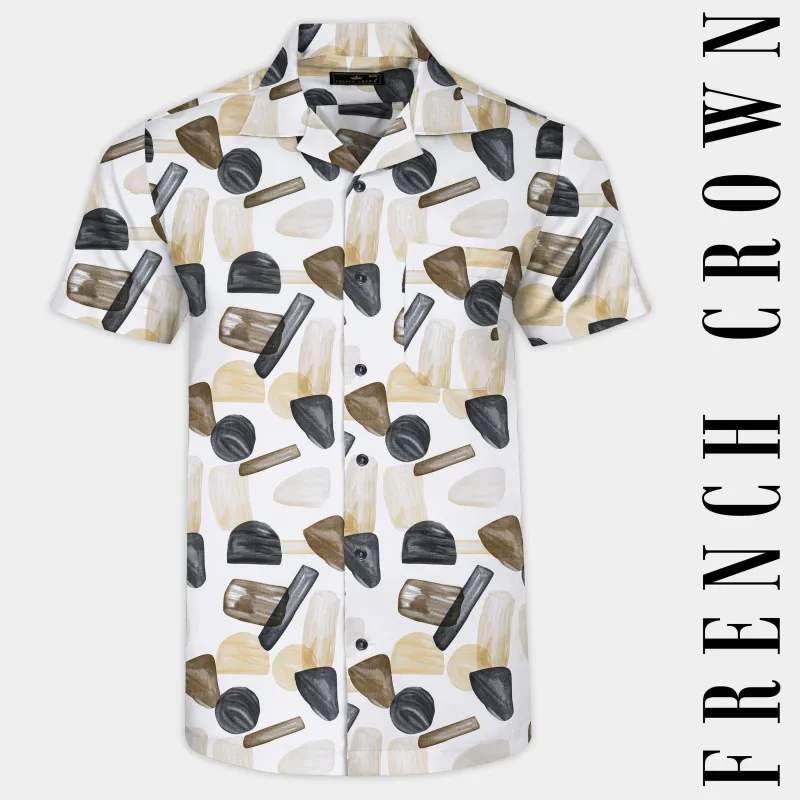 Bright White and Umber Brown Abstract Printed Subtle Sheen Super Soft Premium Cotton Shirt sold by French Crown