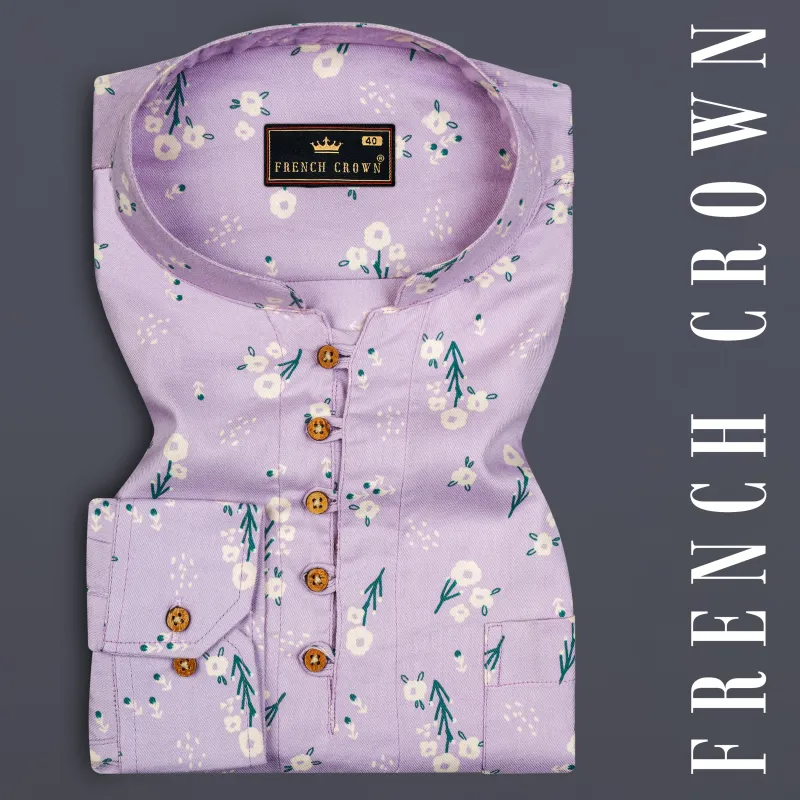 Thistle Pink Fountain Floral Printed Premium Tencel Kurta Shirt sold by French Crown