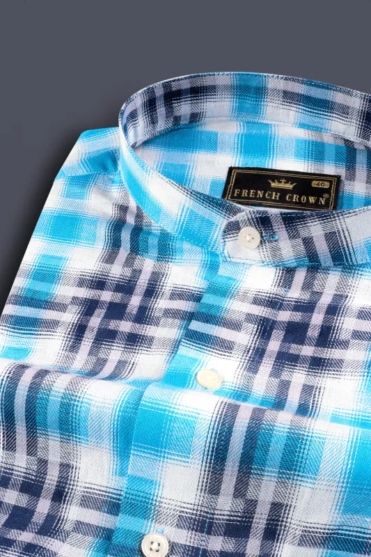 Sky with Rhino Blue Twill Plaid Premium Cotton Shirt sold by French Crown