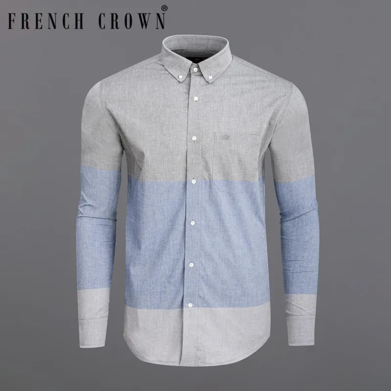 Silver Sand and Cadet Blue Premium Cotton Shirt sold by French Crown