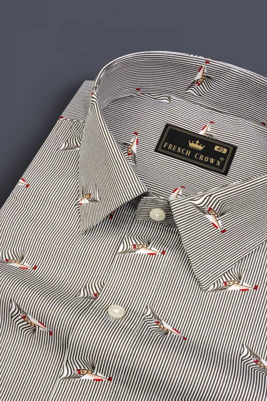 Olive Striped with Boat Printed Premium Cotton Shirt sold by French Crown