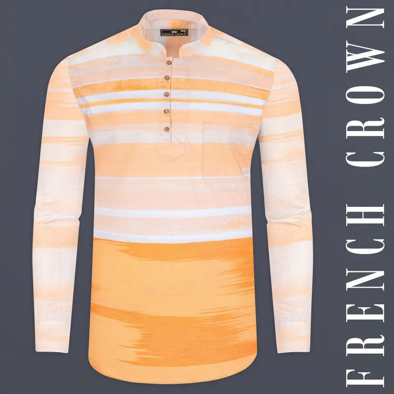 Neon Carrot with white irregular Striped Premium Cotton Kurta Shirt sold by French Crown