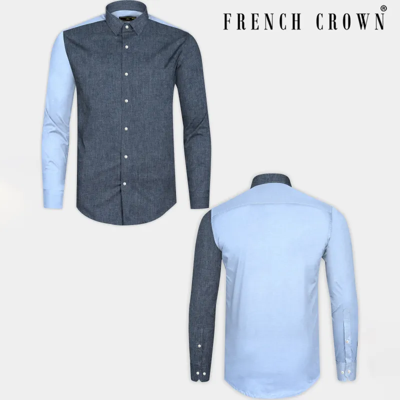 Manatee Grey with Sky Designer Oxford Shirt sold by French Crown