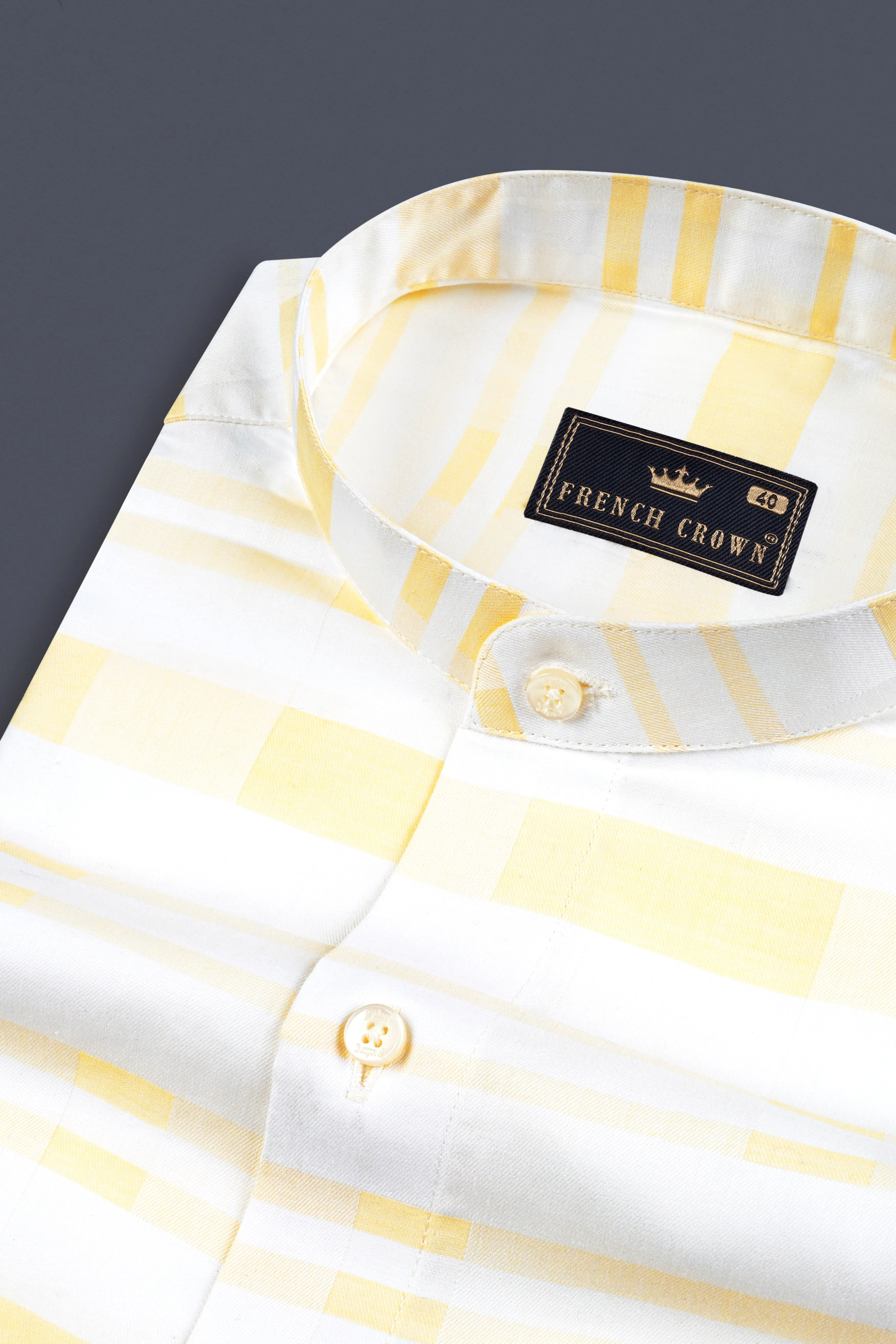Light Tan and White Smoky Striped Dobby Textured Premium Giza Cotton Shirt sold by French Crown