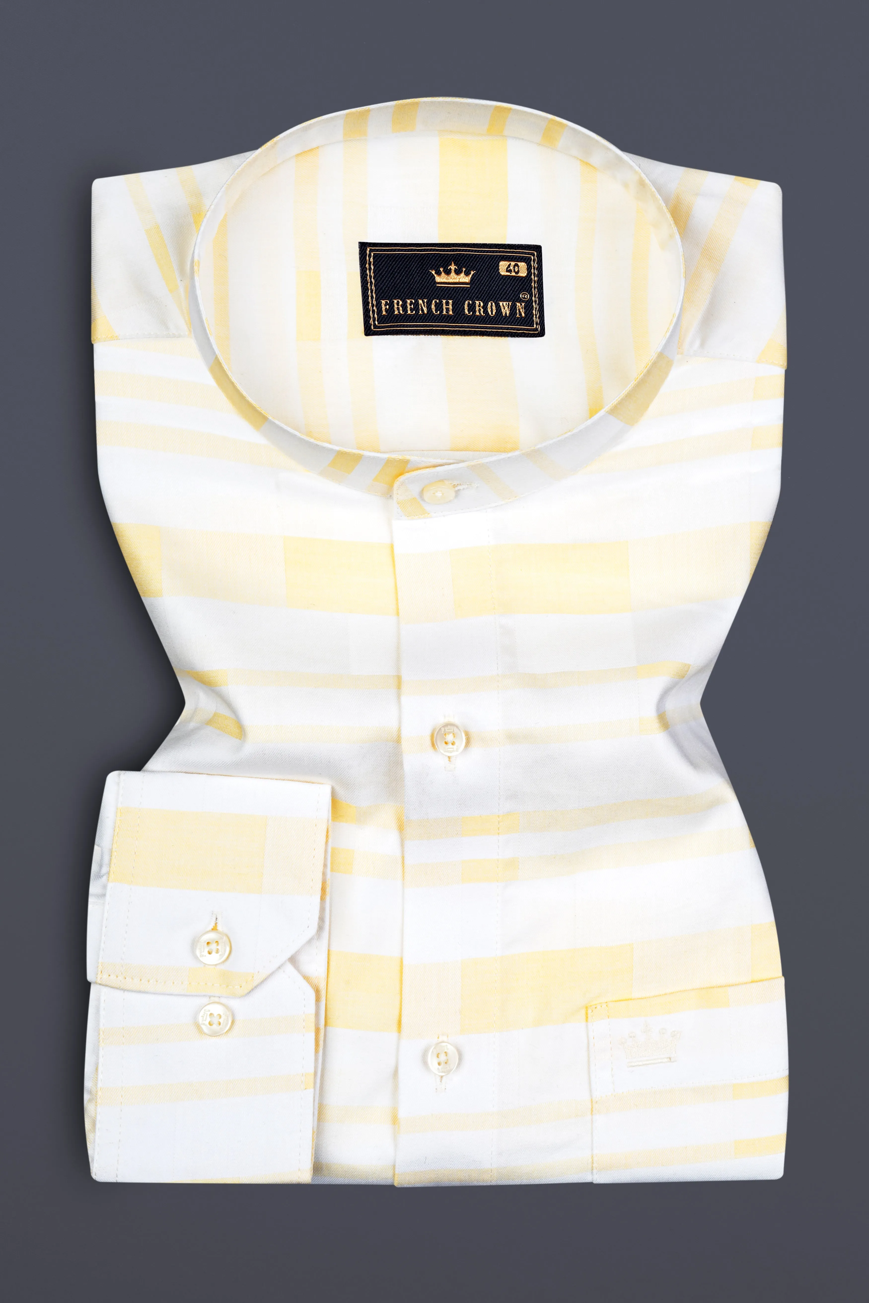 Light Tan and White Smoky Striped Dobby Textured Premium Giza Cotton Shirt sold by French Crown product image thumbnail 3