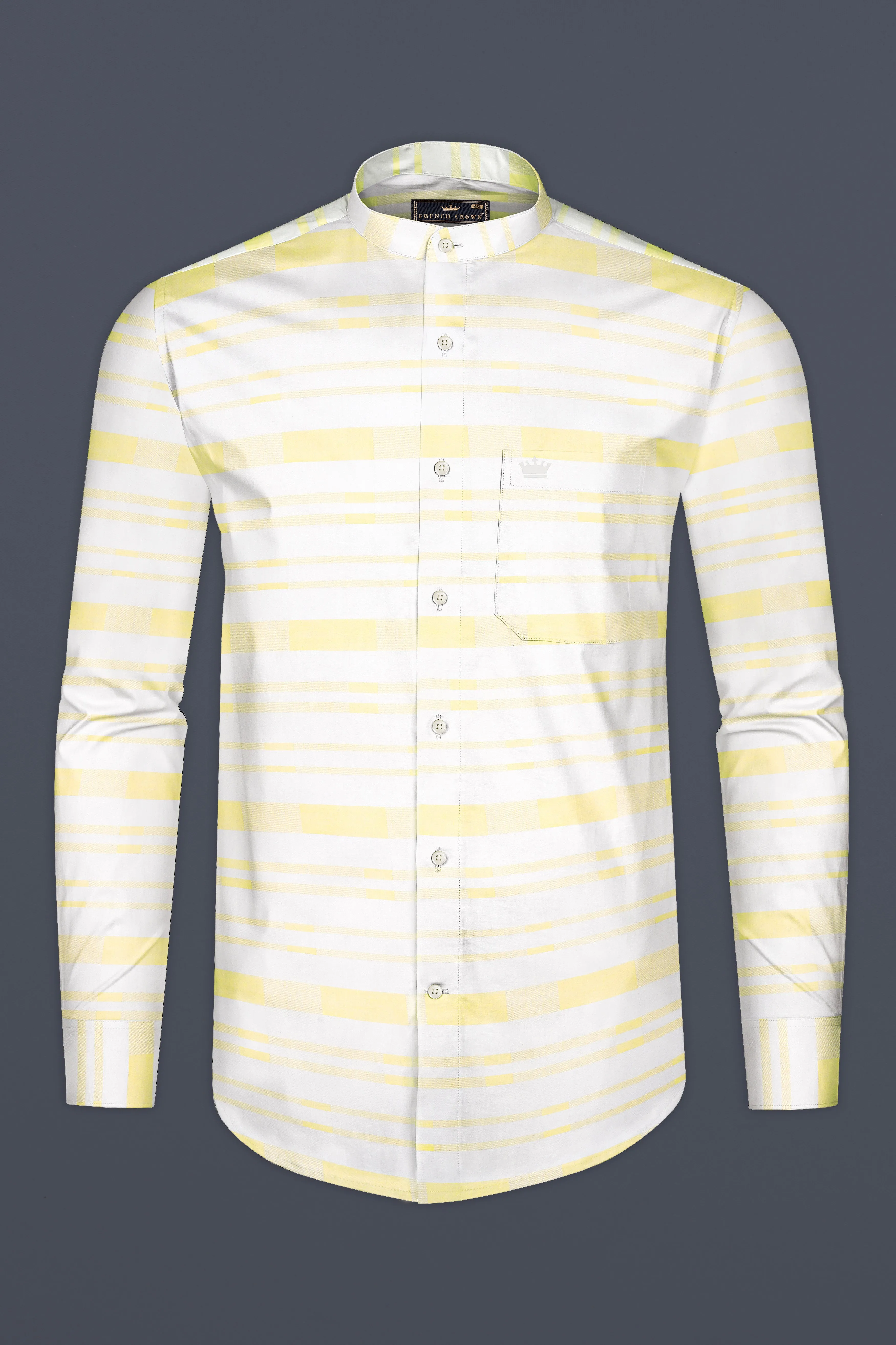 Light Tan and White Smoky Striped Dobby Textured Premium Giza Cotton Shirt sold by French Crown product image thumbnail 4