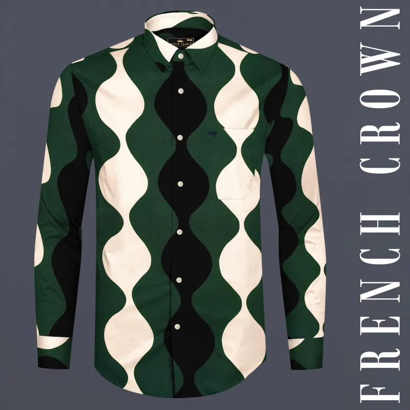 Killarney Green and Black Waves Print Premium Cotton Shirt sold by French Crown