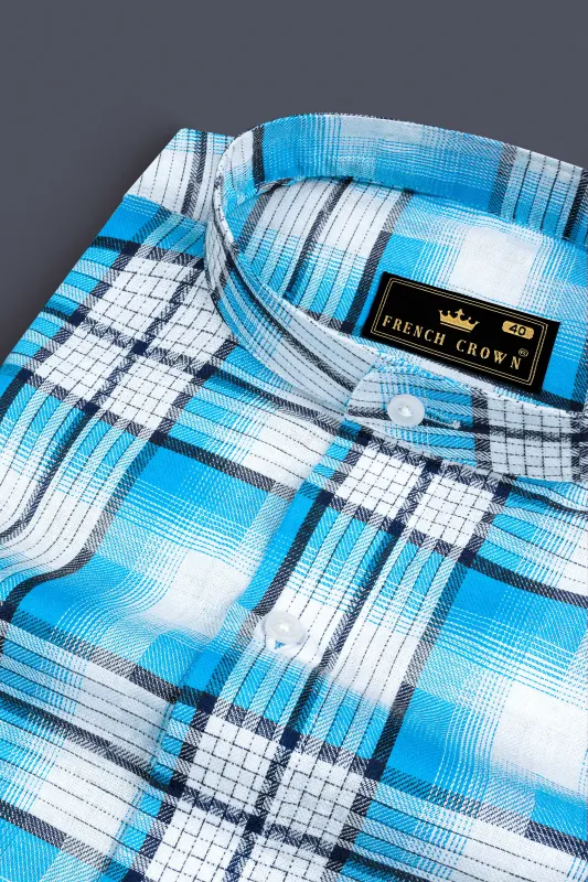 Jelly Fish and White Plaid Twill Premium Cotton Shirt sold by French Crown