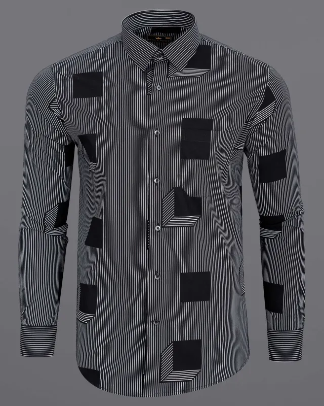 Jade Black 3D Box Printed and Pinstriped Premium Cotton Shirt sold by French Crown