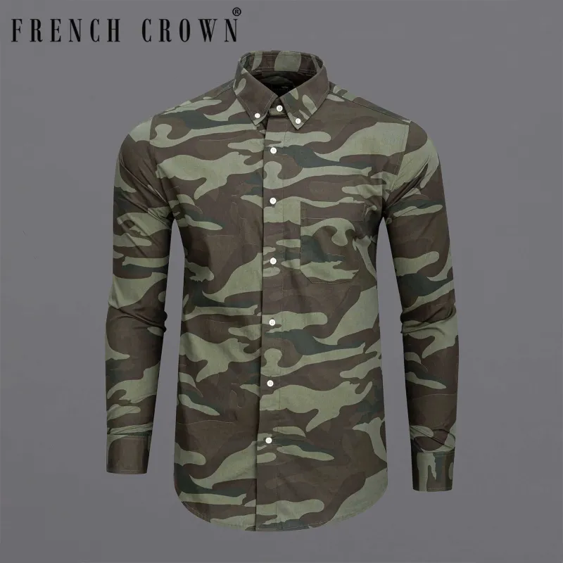 Iridium Brown with Flint Green Camouflage Premium Cotton Shirt sold by French Crown