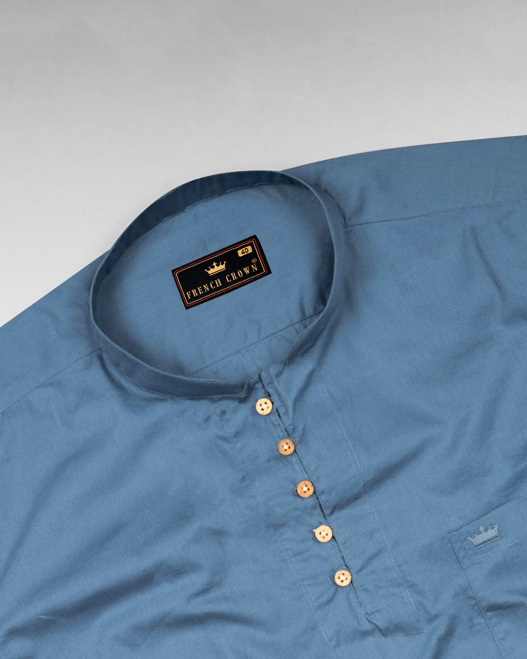 Horizon Blue Premium Cotton Kurta Shirt sold by French Crown product image thumbnail 5