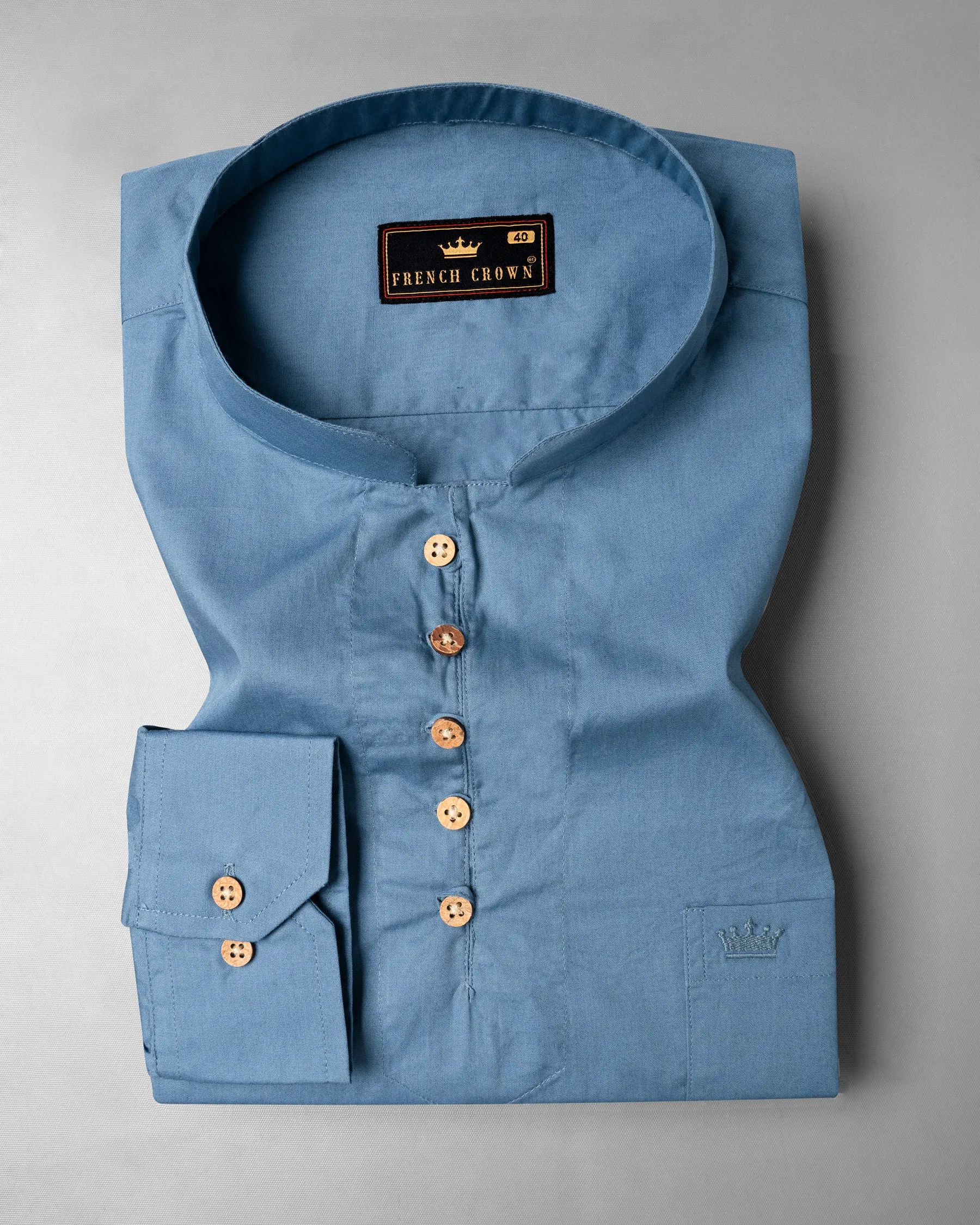 Horizon Blue Premium Cotton Kurta Shirt sold by French Crown product image thumbnail 2