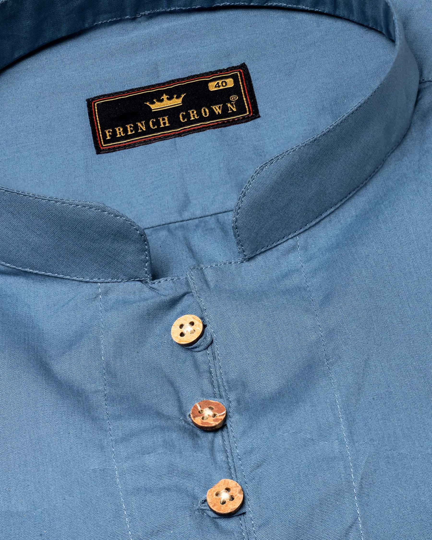 Horizon Blue Premium Cotton Kurta Shirt sold by French Crown product image thumbnail 4