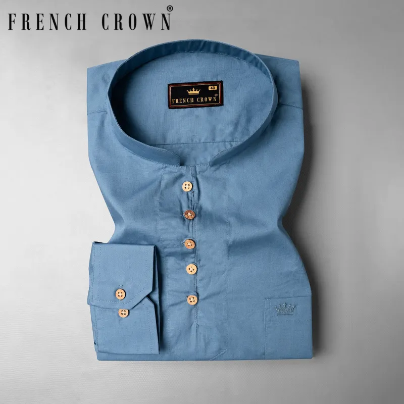 Horizon Blue Premium Cotton Kurta Shirt sold by French Crown
