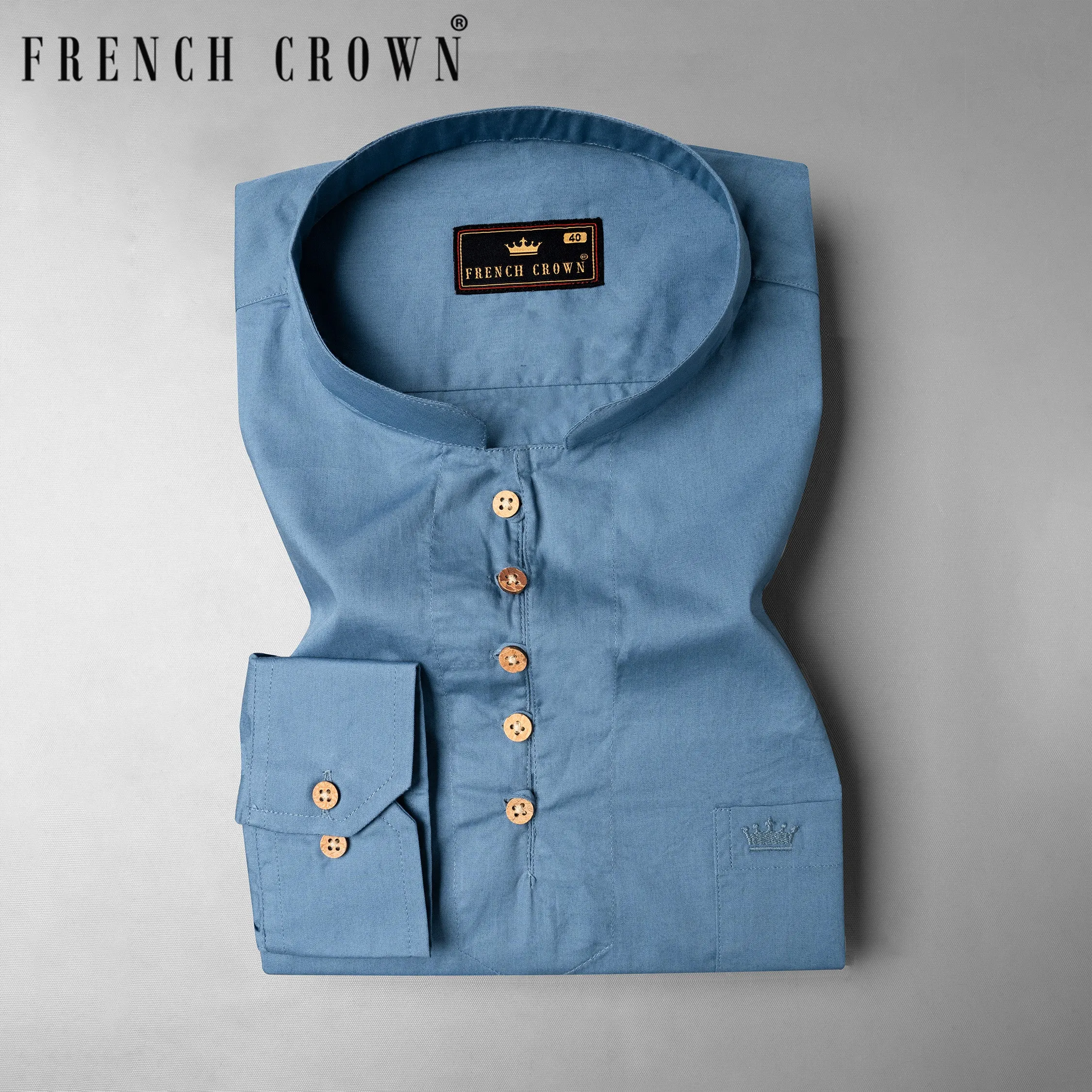 Horizon Blue Premium Cotton Kurta Shirt sold by French Crown