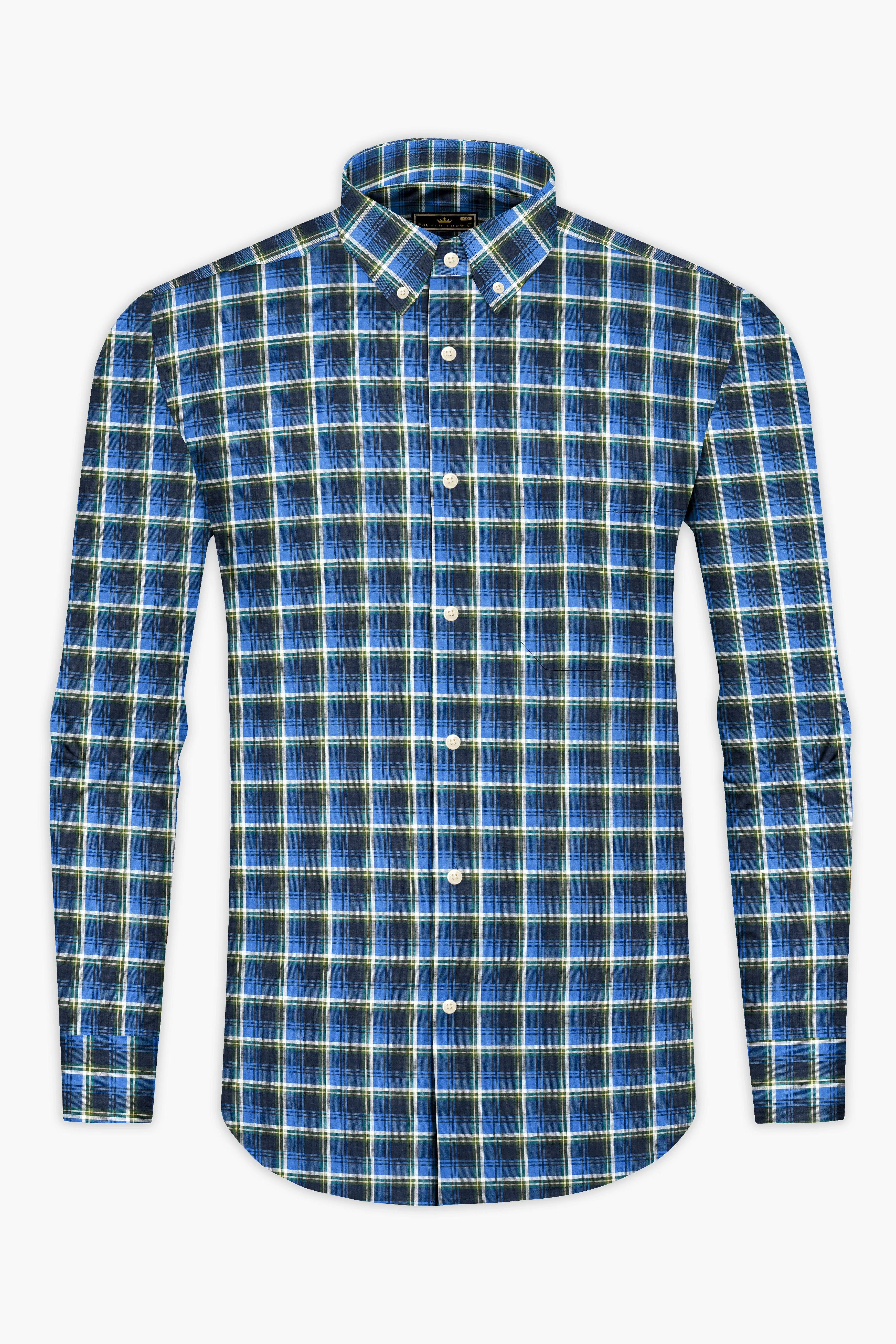 Havelock Blue with Cloud Burst Plaid Premium Cotton Shirt sold by French Crown product image thumbnail 4