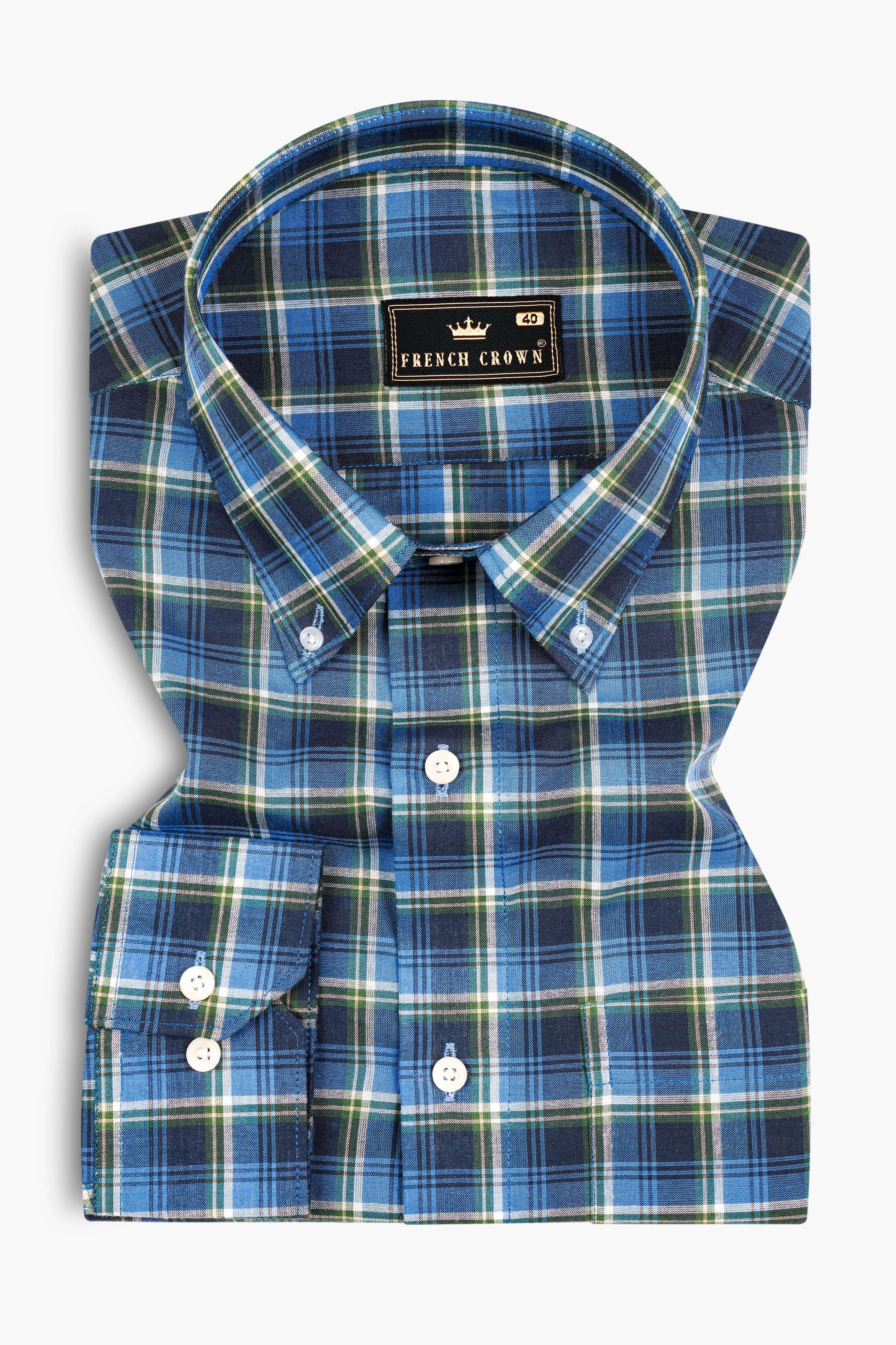 Havelock Blue with Cloud Burst Plaid Premium Cotton Shirt sold by French Crown product image thumbnail 3
