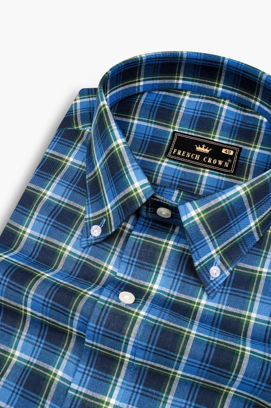 Havelock Blue with Cloud Burst Plaid Premium Cotton Shirt sold by French Crown