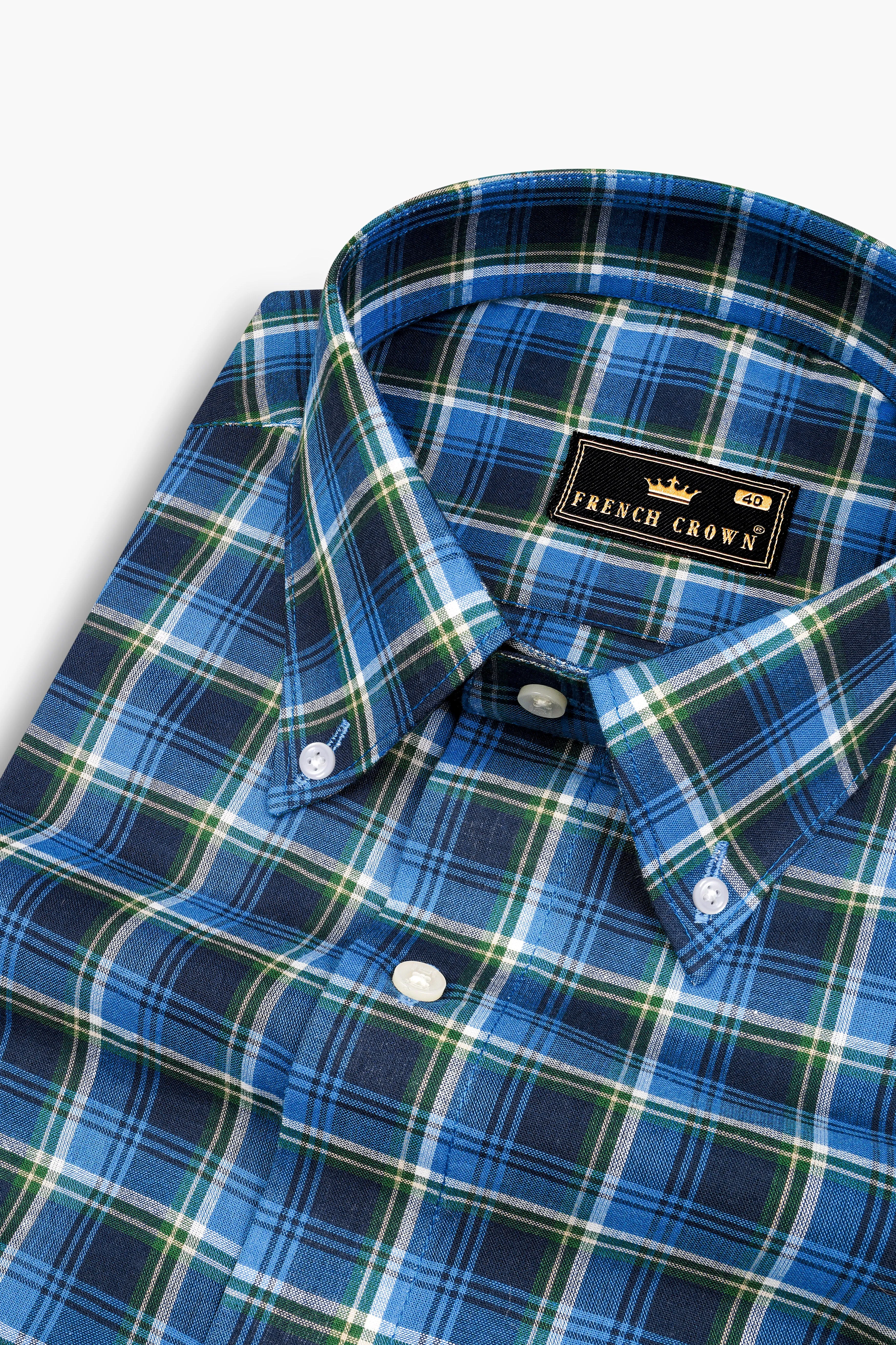 Havelock Blue with Cloud Burst Plaid Premium Cotton Shirt sold by French Crown