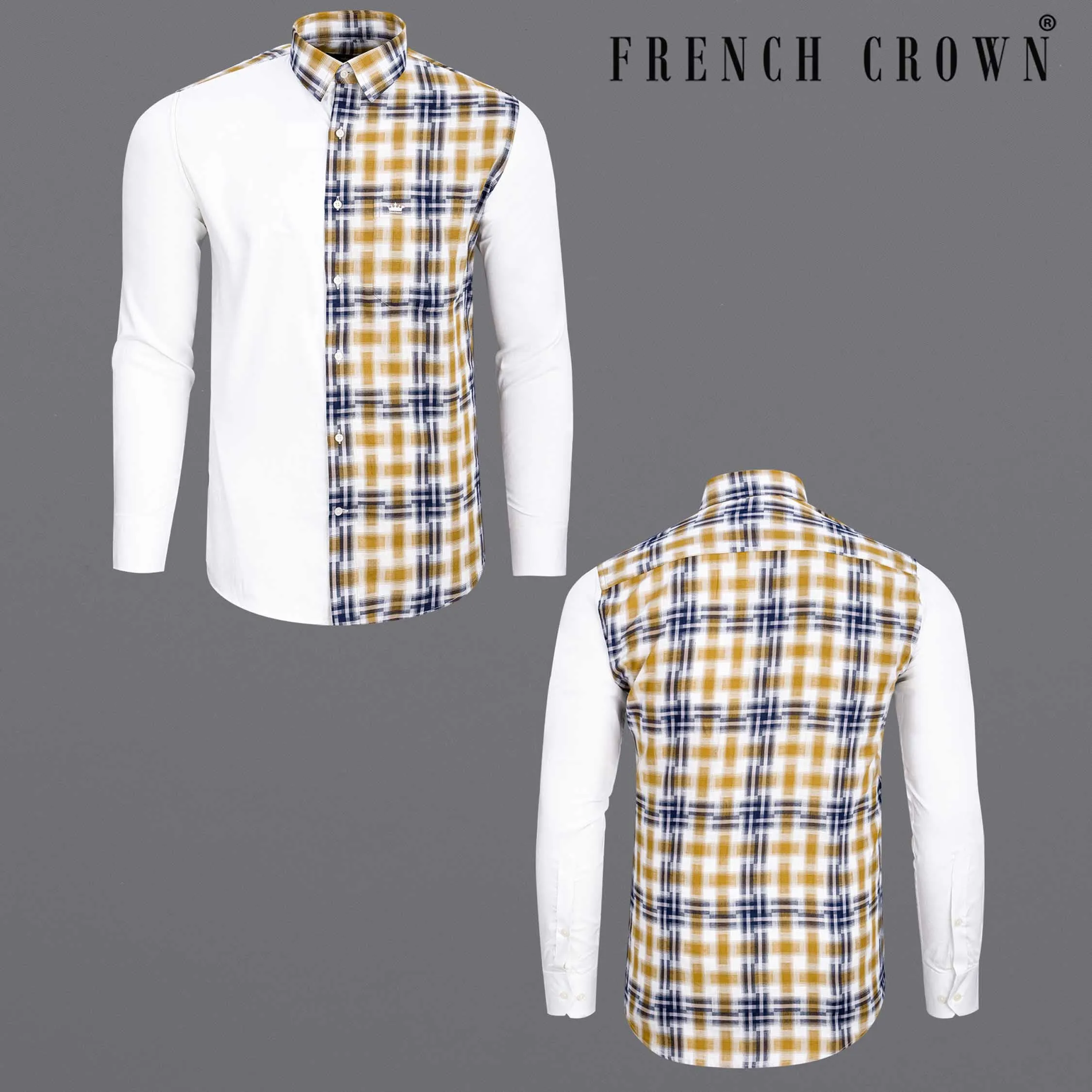 Half White Half Checkered Twill Premium Cotton Shirt sold by French Crown
