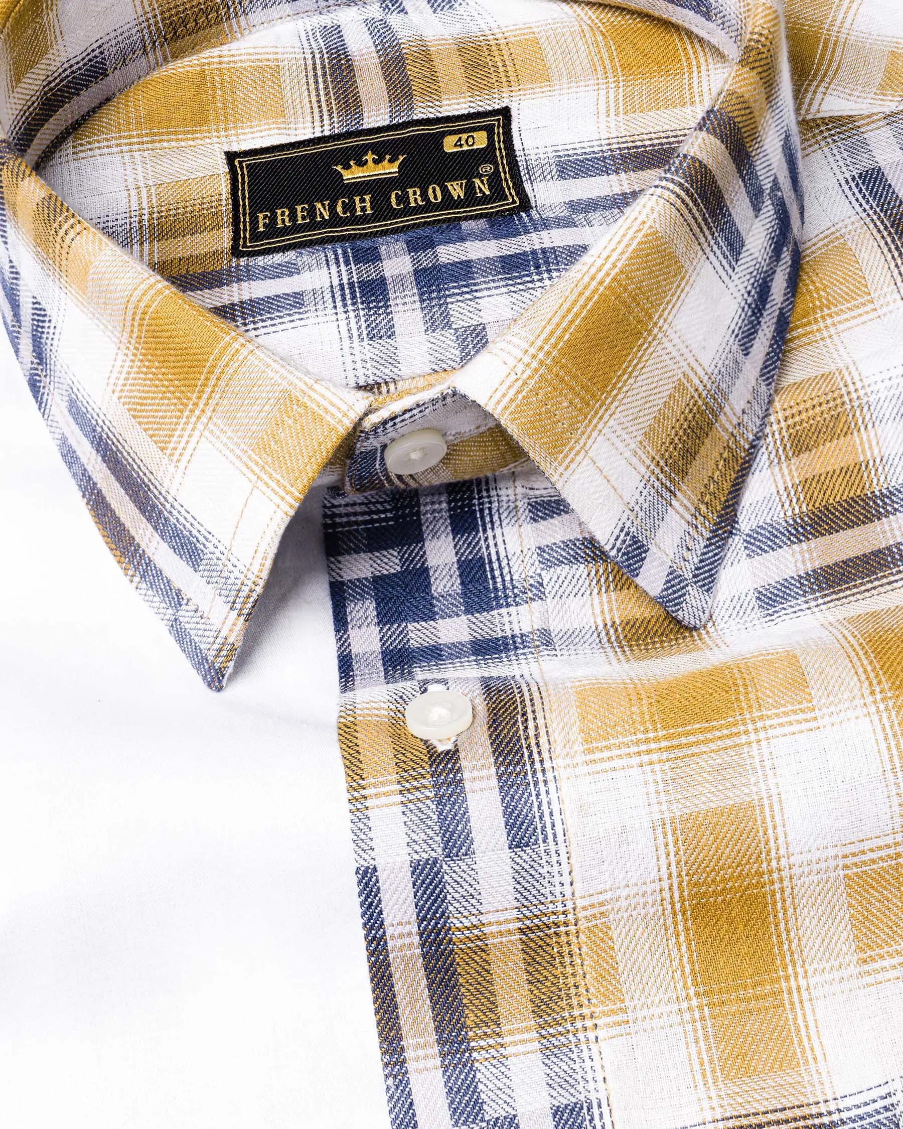 Half White Half Checkered Twill Premium Cotton Shirt sold by French Crown product image thumbnail 4