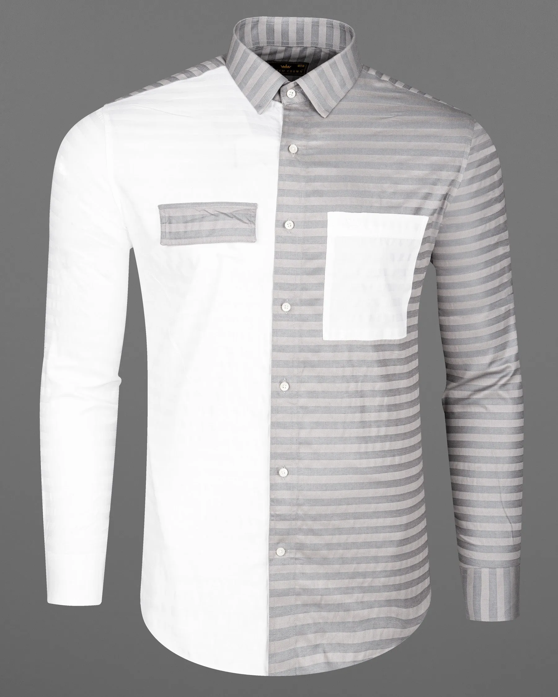 Half White and Half Grey Striped Twill Premium Cotton Designer Shirt sold by French Crown product image thumbnail 2