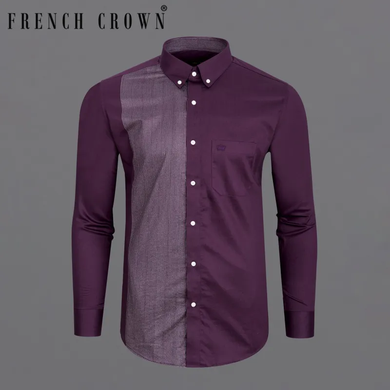 Half Thunder Purple Half Striped Premium Cotton Shirt sold by French Crown