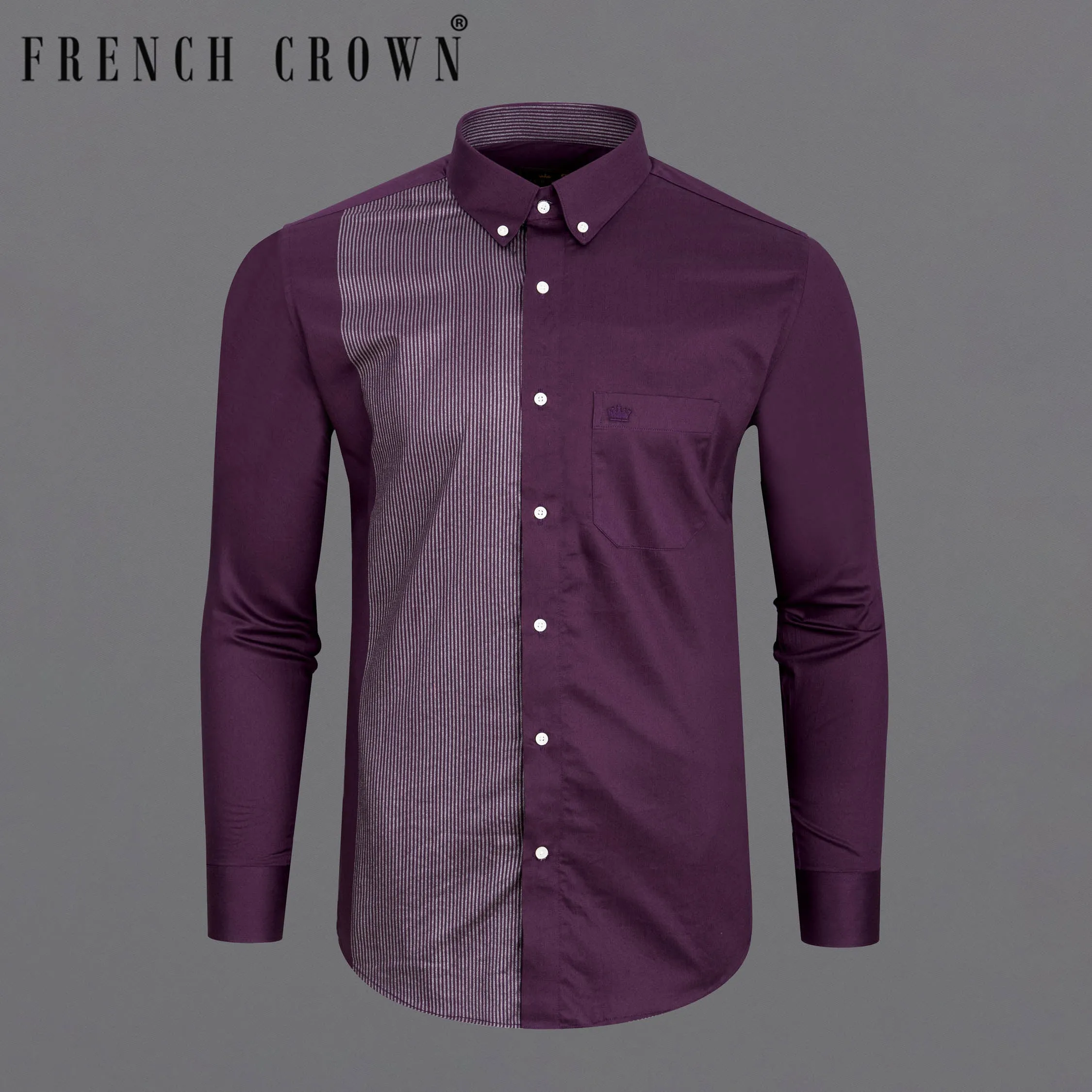 Half Thunder Purple Half Striped Premium Cotton Shirt sold by French Crown