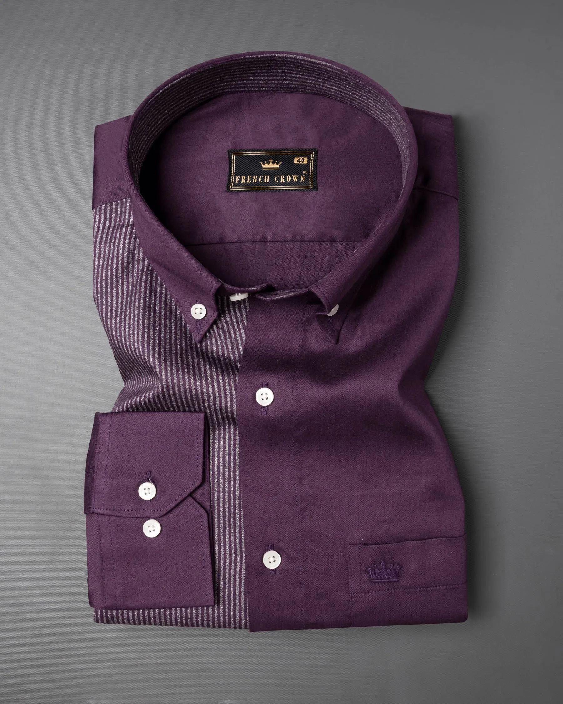 Half Thunder Purple Half Striped Premium Cotton Shirt sold by French Crown product image thumbnail 5