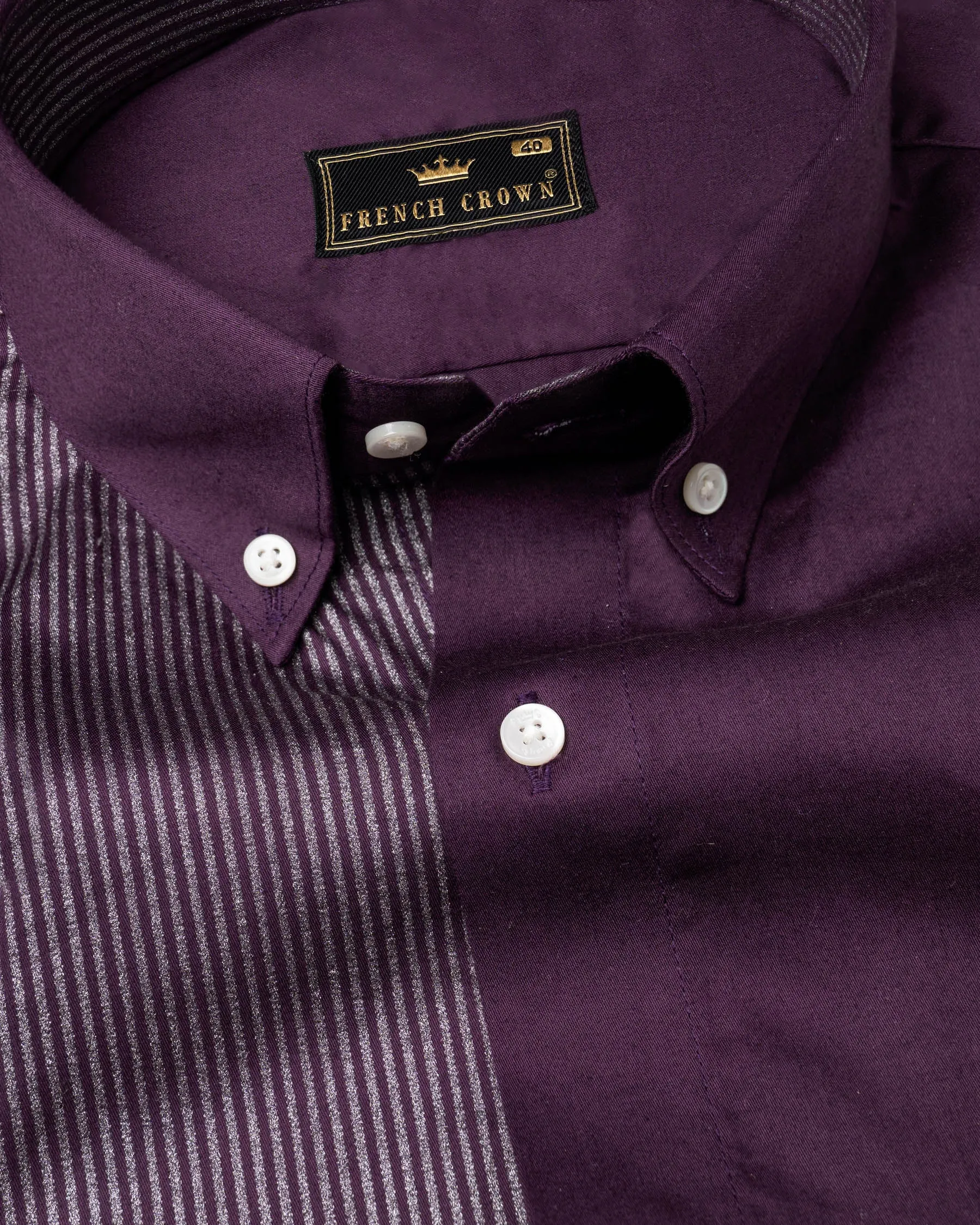 Half Thunder Purple Half Striped Premium Cotton Shirt sold by French Crown product image thumbnail 4