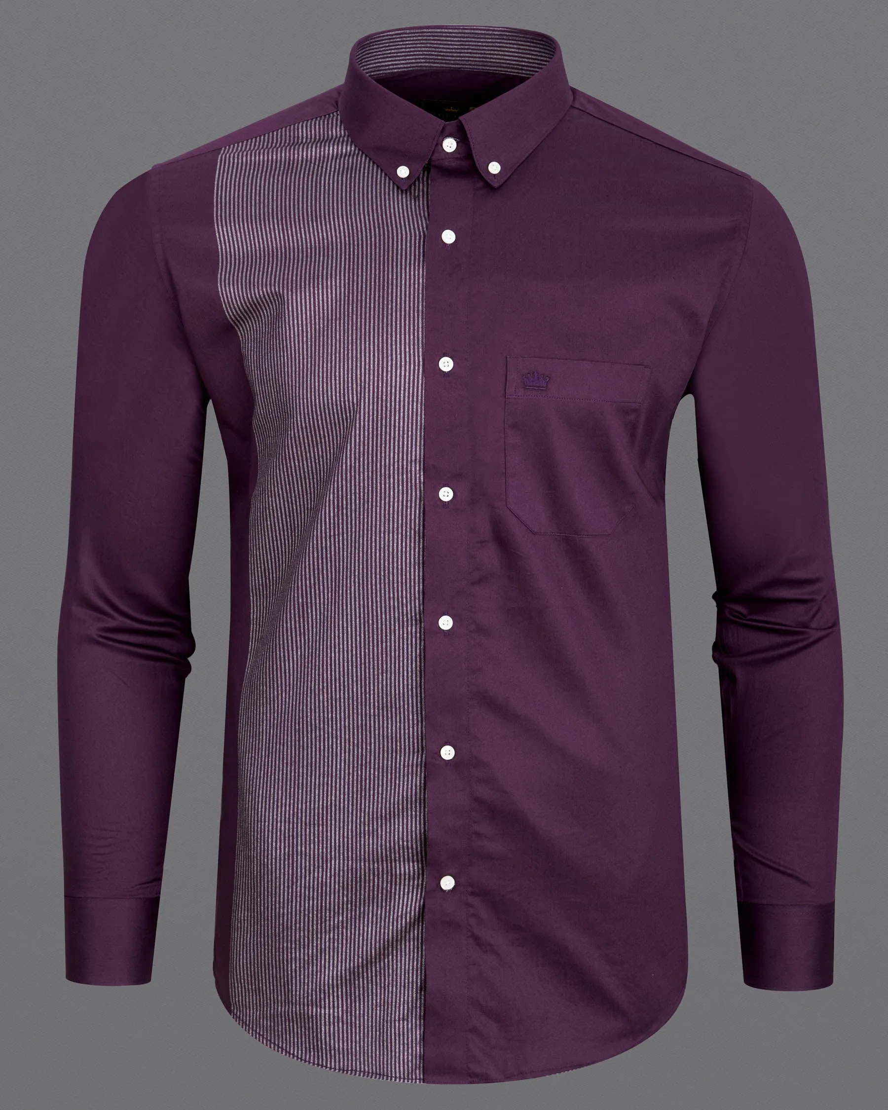 Half Thunder Purple Half Striped Premium Cotton Shirt sold by French Crown product image thumbnail 2