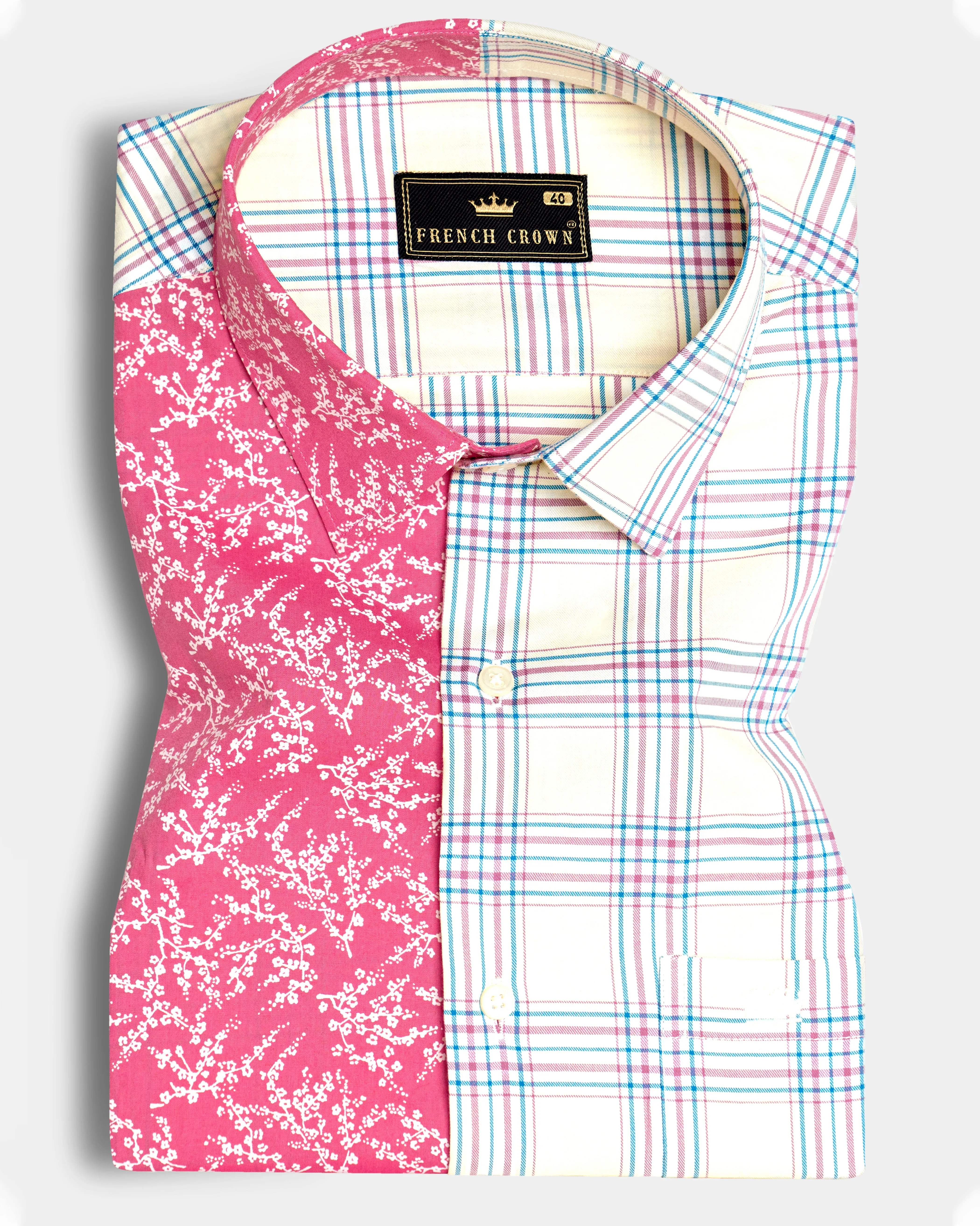 Half Floral and Half Plaid Twill Textured Premium Cotton Shirt sold by French Crown