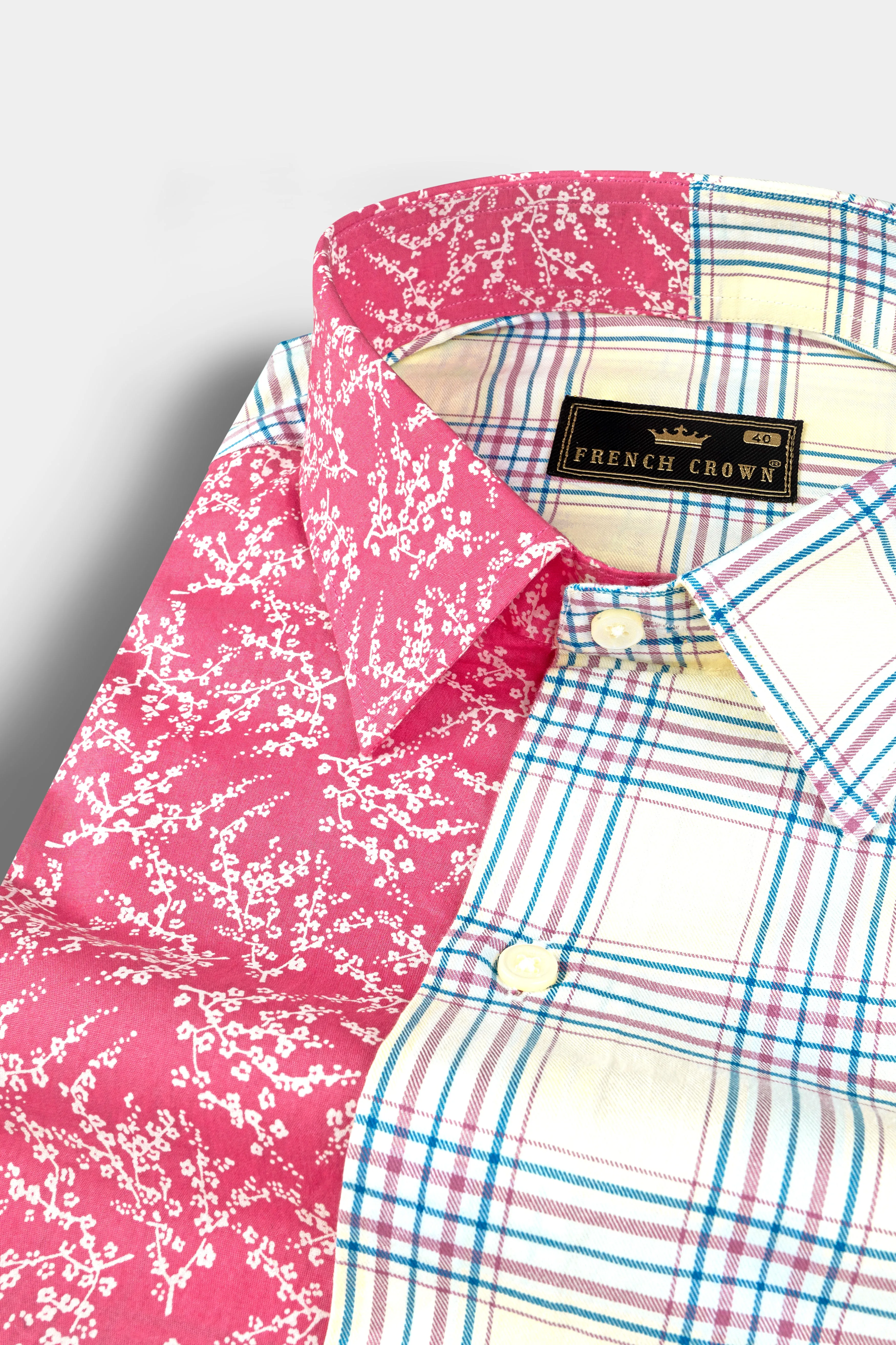 Half Floral and Half Plaid Twill Textured Premium Cotton Shirt sold by French Crown product image thumbnail 4