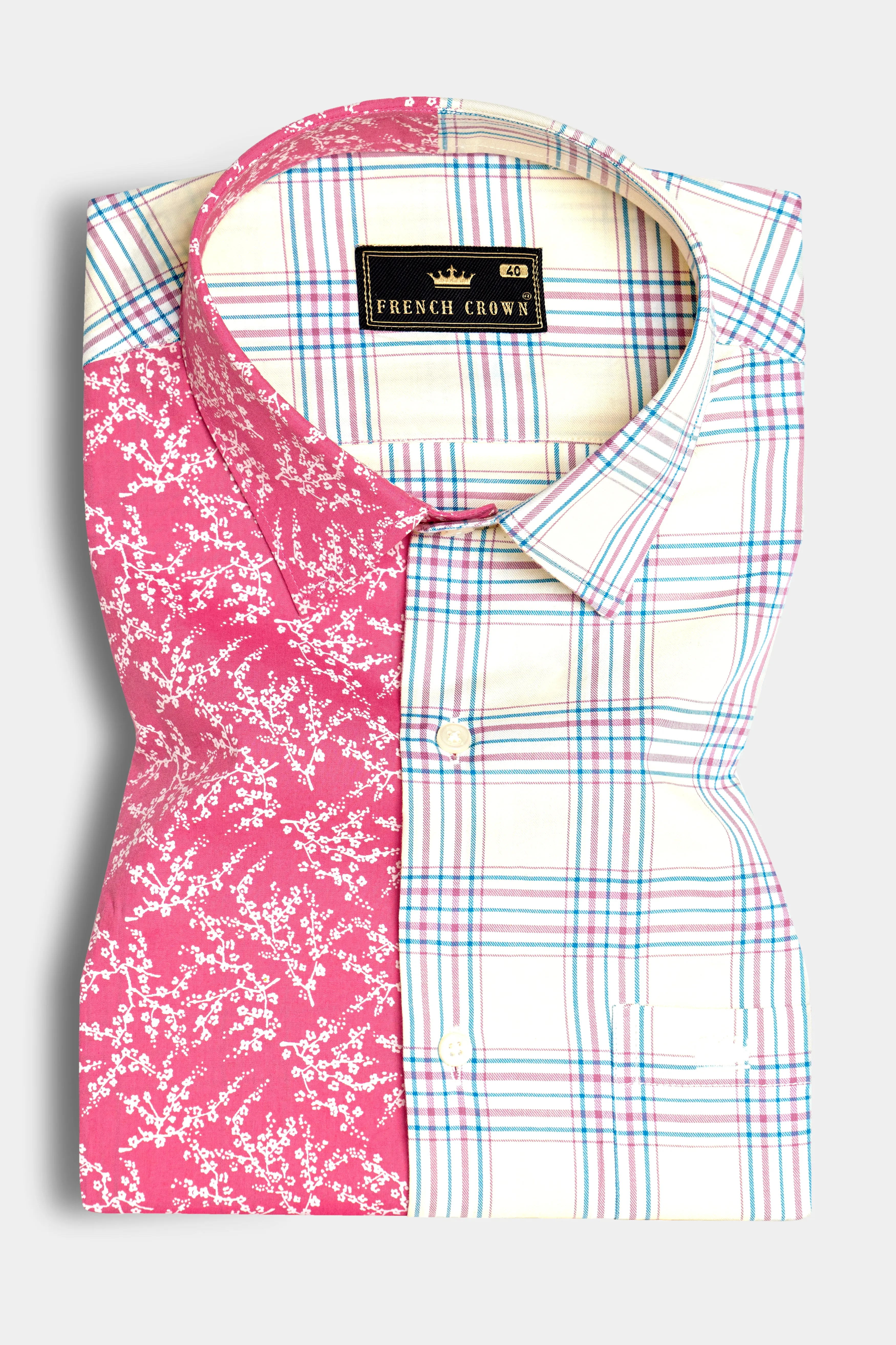 Half Floral and Half Plaid Twill Textured Premium Cotton Shirt sold by French Crown product image thumbnail 2