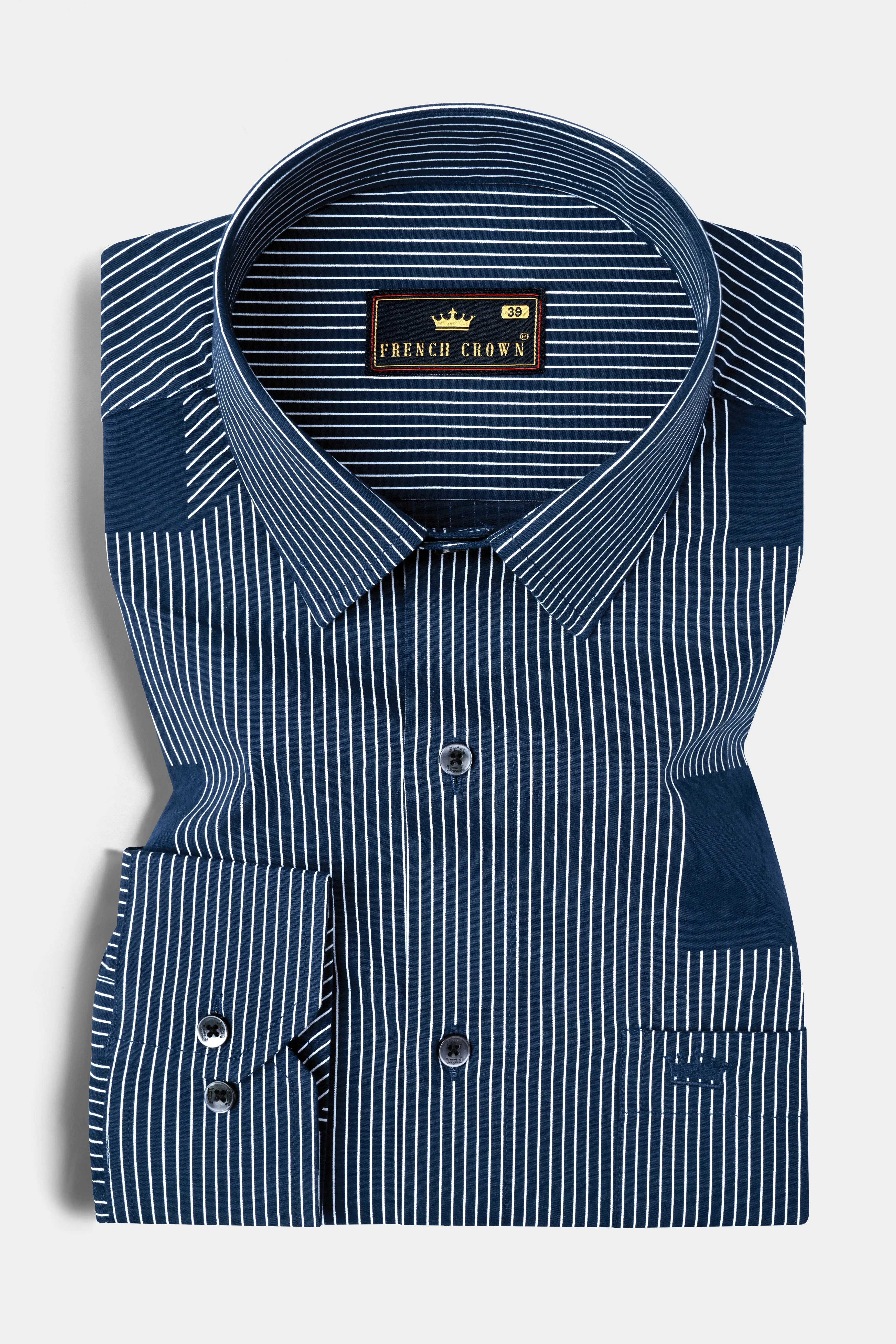 Gunmetal Blue 3D Box Patterned Premium Cotton Shirt sold by French Crown product image thumbnail 5