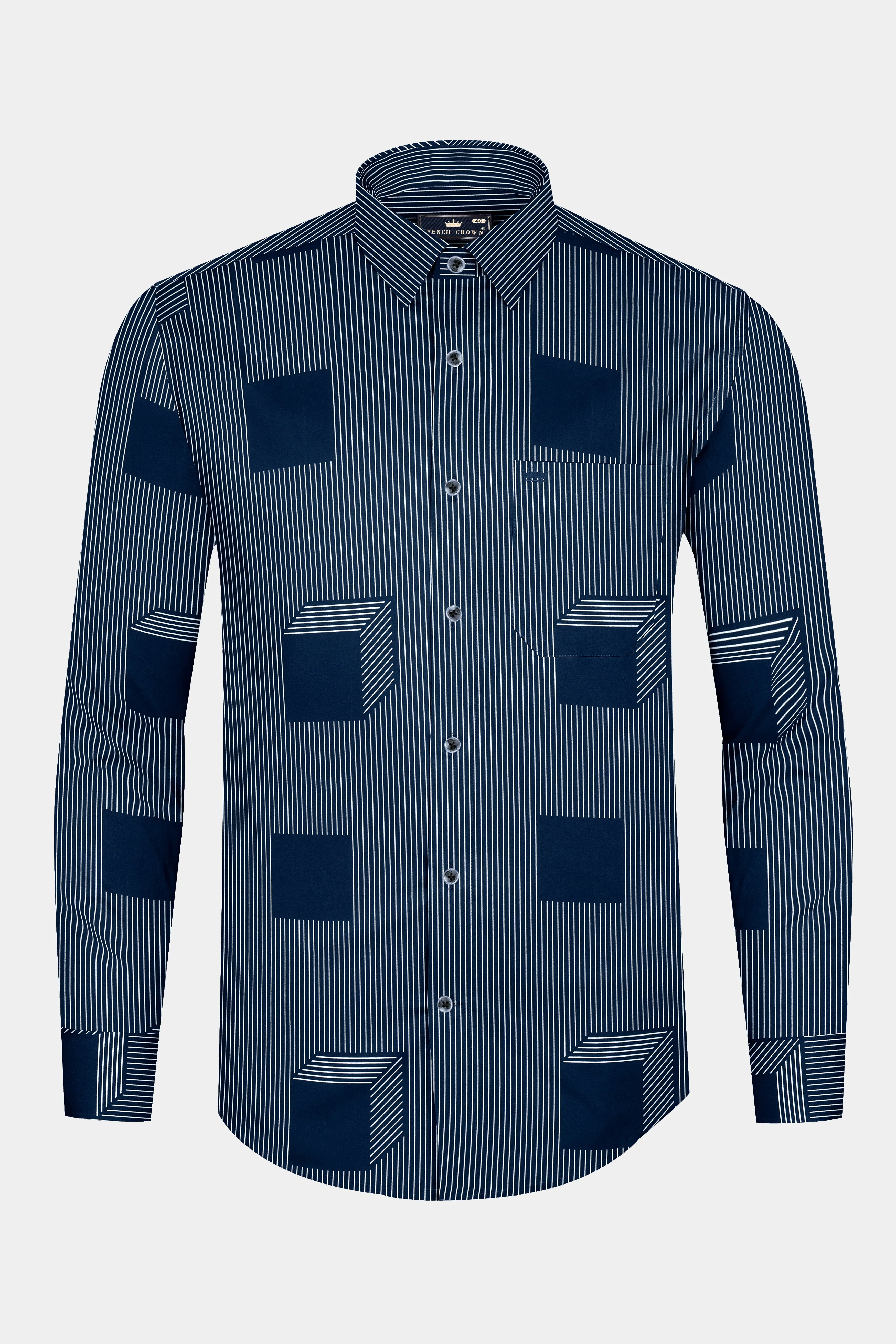Gunmetal Blue 3D Box Patterned Premium Cotton Shirt sold by French Crown product image thumbnail 2