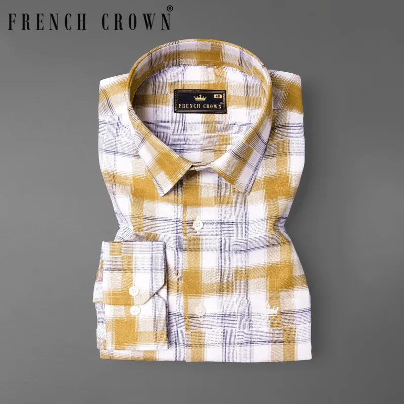 Guitar with Rhino Blue Twill Plaid Premium Cotton Shirt sold by French Crown
